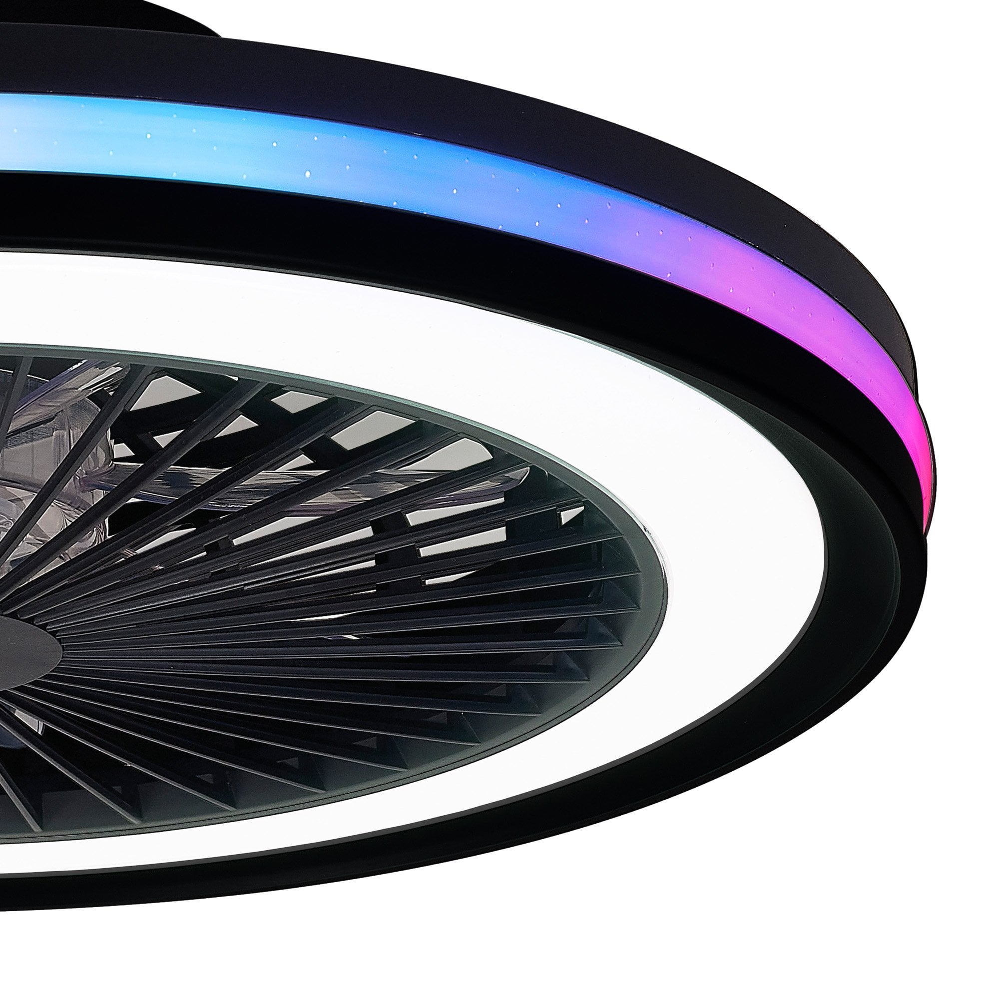 Mantra Gamer 40W LED Dimmable White, RGB Ceiling Light & Fan, Remote - Black