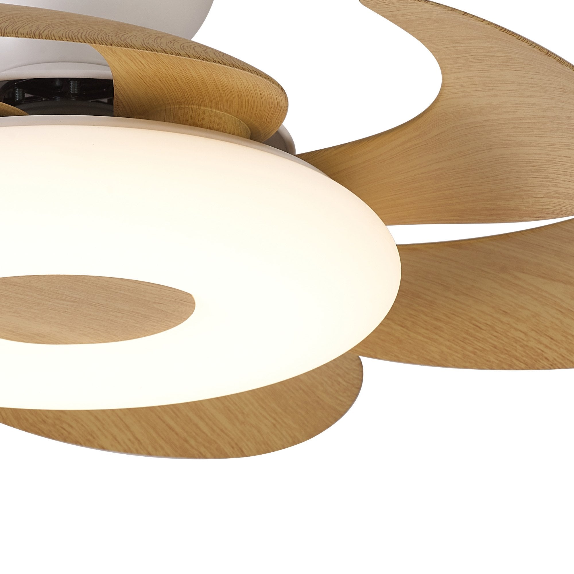 Mantra Flowers 24W LED Dimmable Ceiling Light & Fan, Remote Controlled, - White, Wood