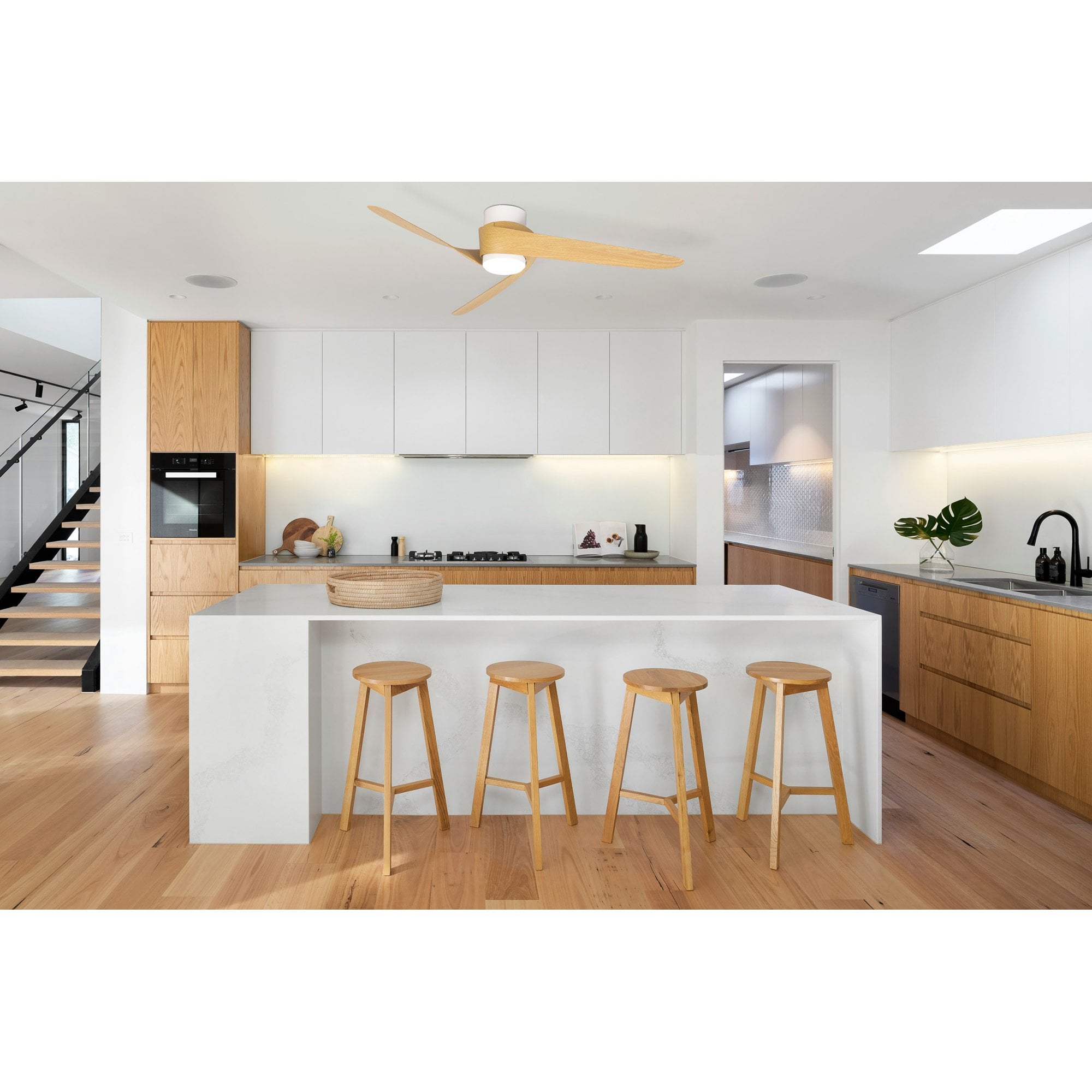 Mantra Groenland 24W LED Dimmable Ceiling Light With Built-In 30W DC Fan, 2700-5000K Remote & APP Control - White, Wood