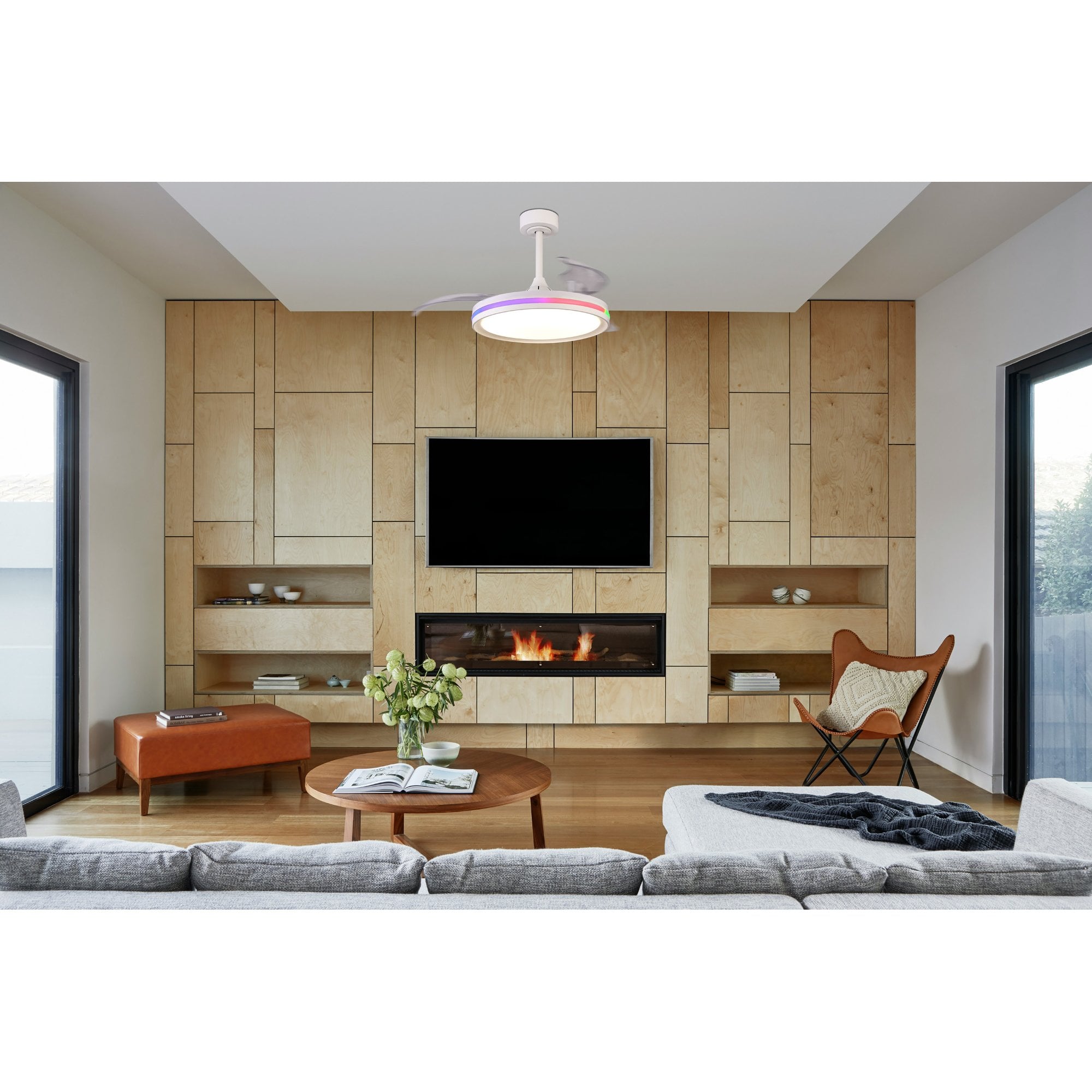 Mantra Rafaga 50W LED Dimmable White, RGB Ceiling Light With Built-In 30W DC Reversible Fan, Remote Control 3000-6500K - White