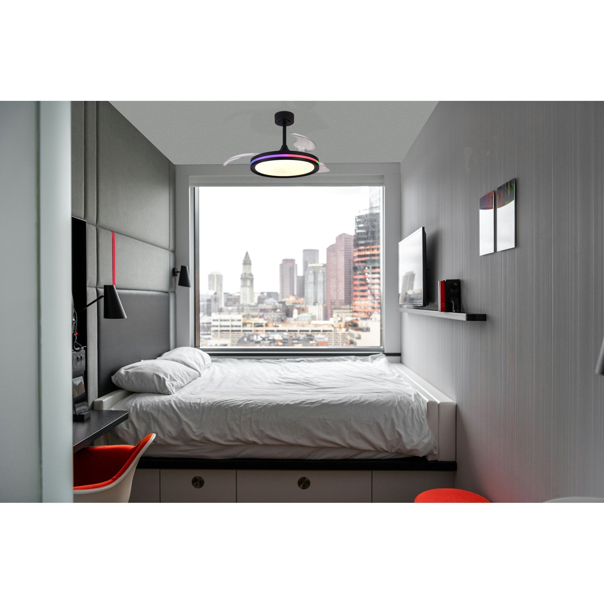 Mantra Rafaga 50W LED Dimmable White, RGB Ceiling Light With Built-In 30W DC Reversible Fan, Remote Control 3000-6500K - Black