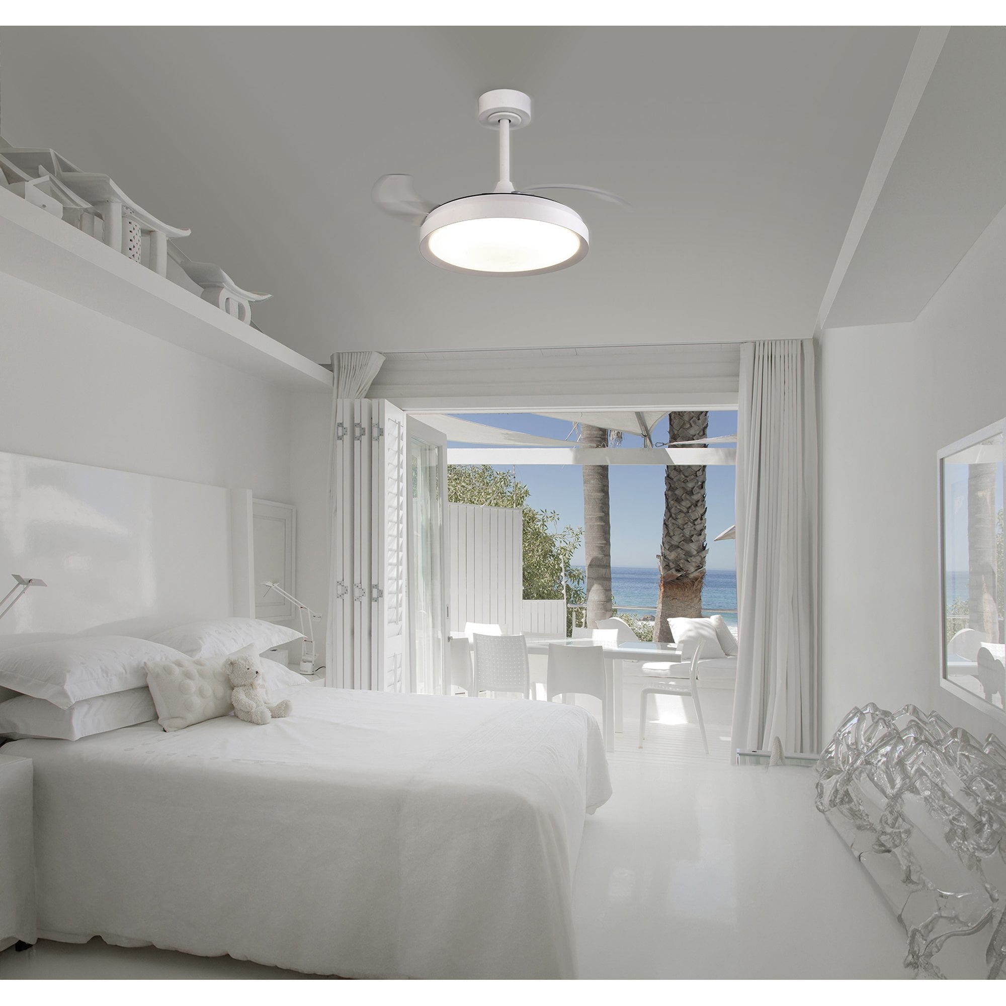 Mantra Mistral Mini 40W LED Dimmable Ceiling Light With Built-In 28W DC Fan, 2700-5000K Remote Control - White