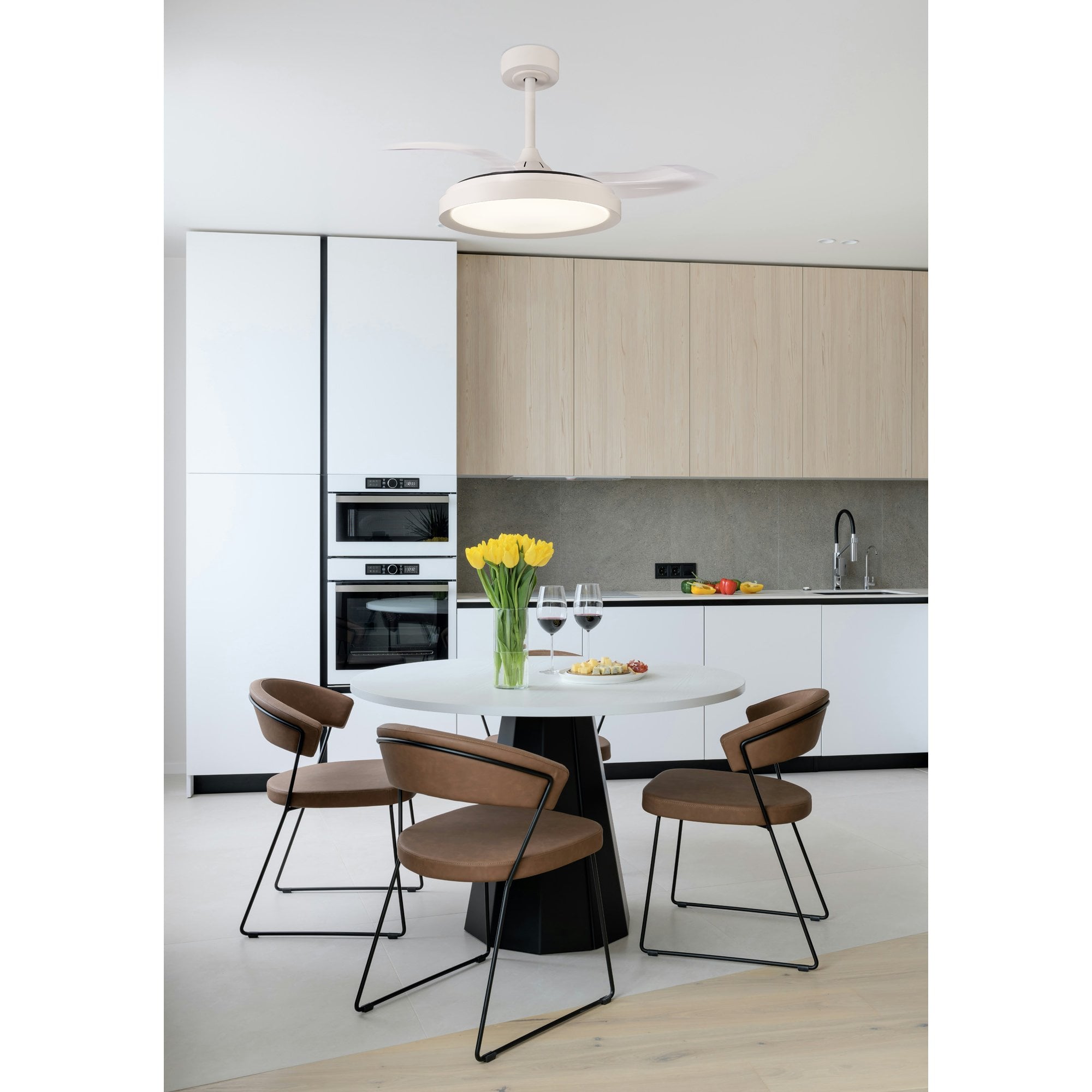 Mantra Mistral Mini 40W LED Dimmable Ceiling Light With Built-In 28W DC Fan, 2700-5000K Remote Control - White