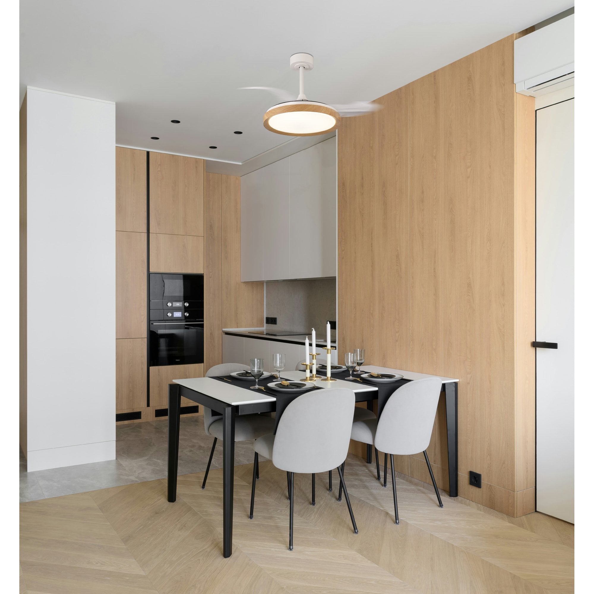 Mantra Mistral Mini 40W LED Dimmable Ceiling Light With Built-In 28W DC Fan, 2700-5000K Remote Control - Wood