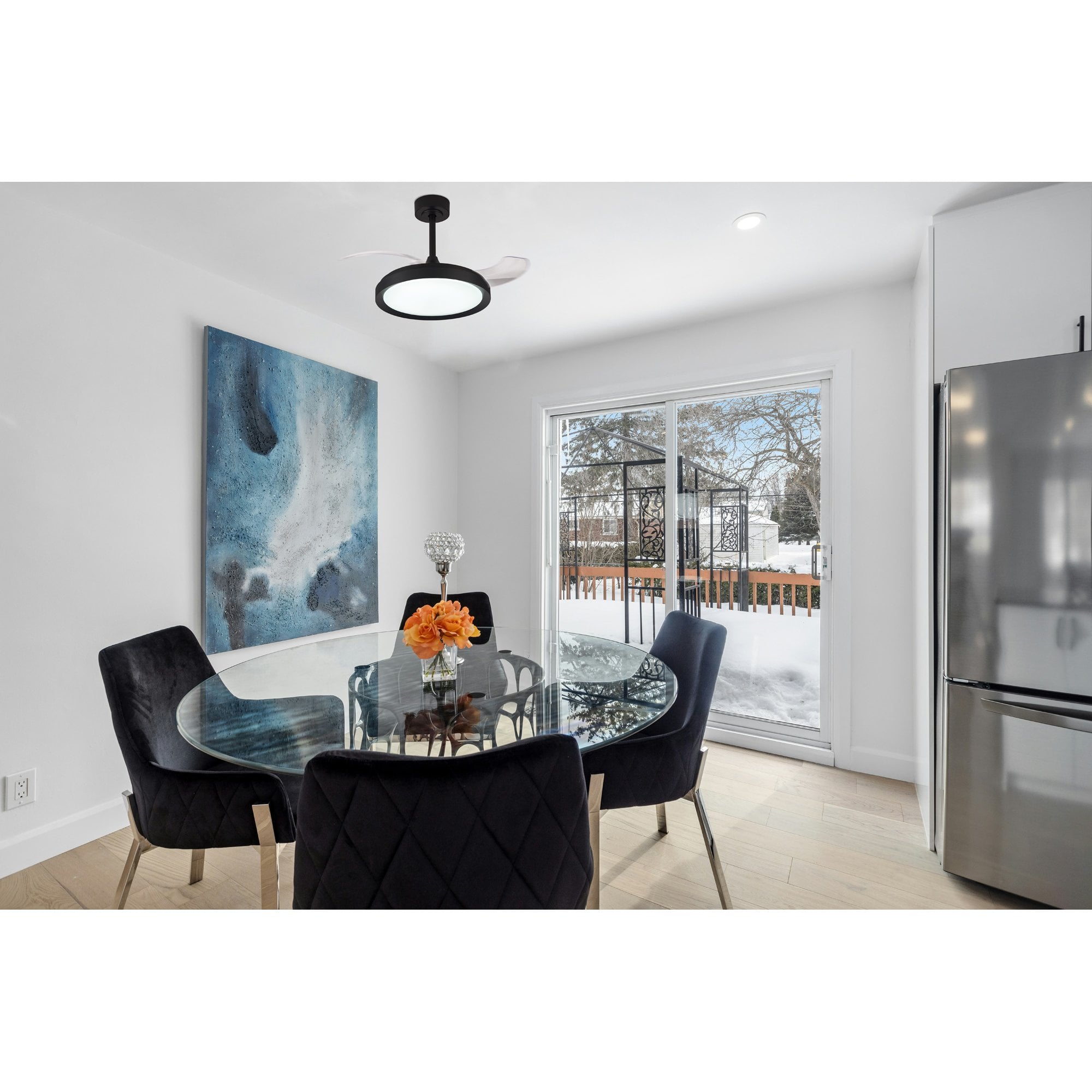 Mantra Mistral Mini 40W LED Dimmable Ceiling Light With Built-In 28W DC Fan, 2700-5000K Remote Control - Black