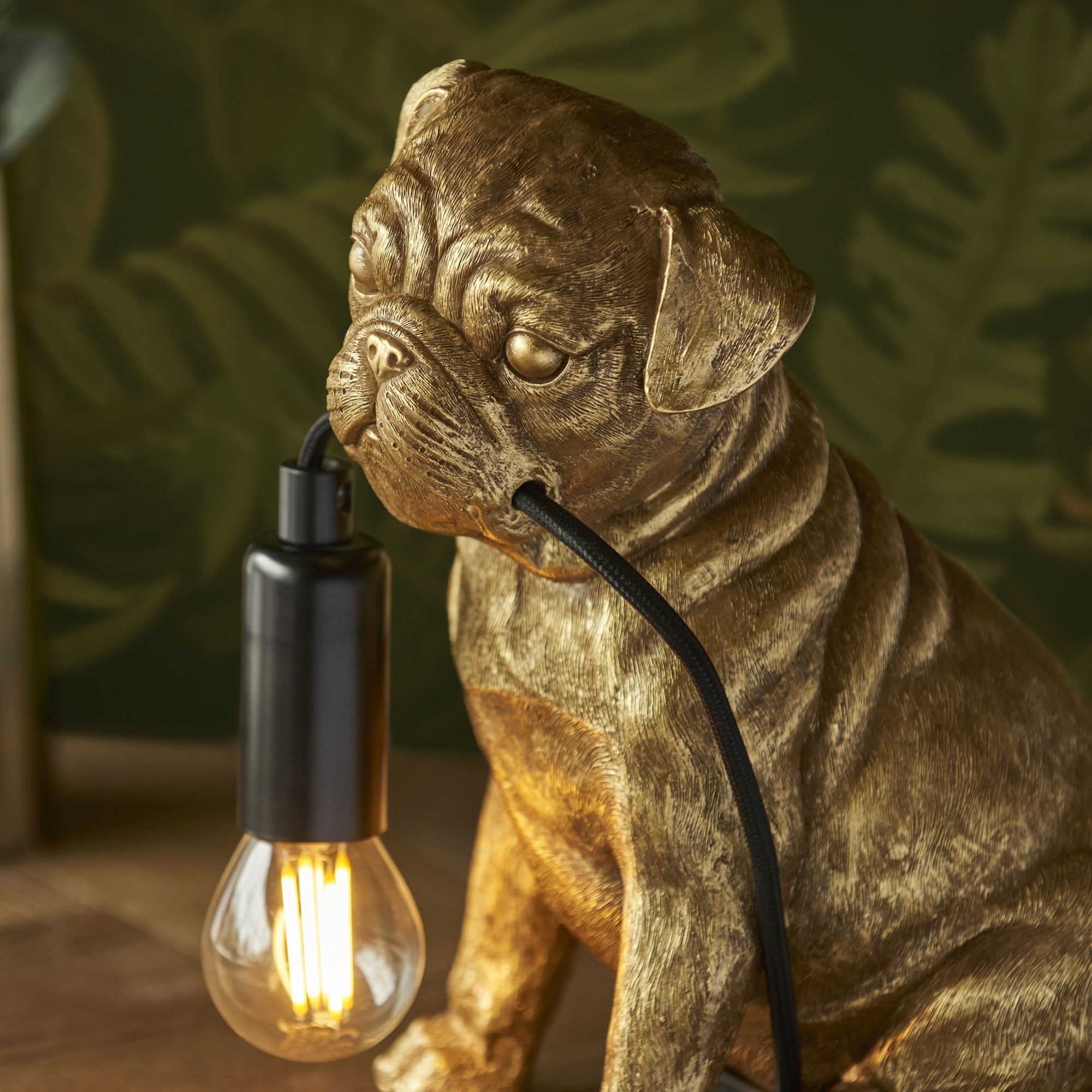 Endon Pug Puppy 1 Light Table Lamp - Vintage Gold & Matt Black