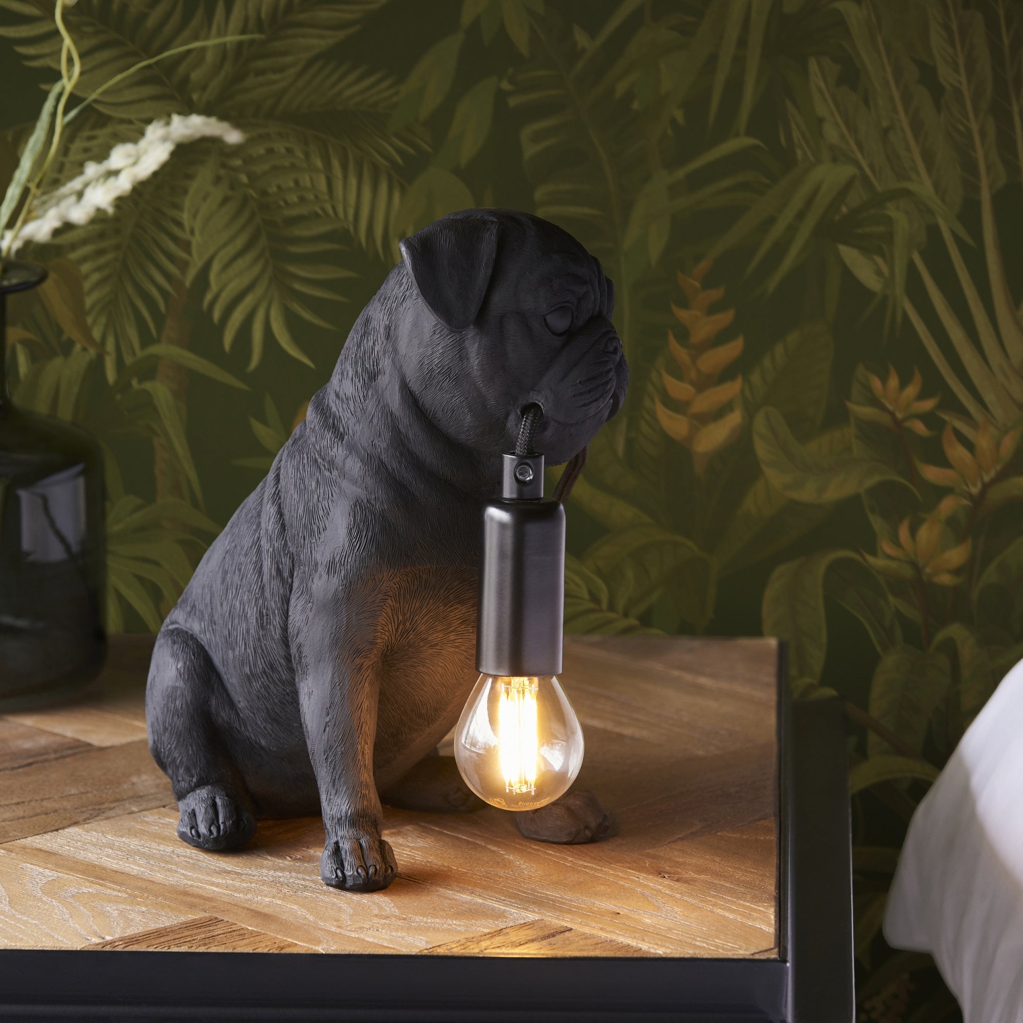 Endon Pug Puppy 1 Light Table Lamp - Matt Black