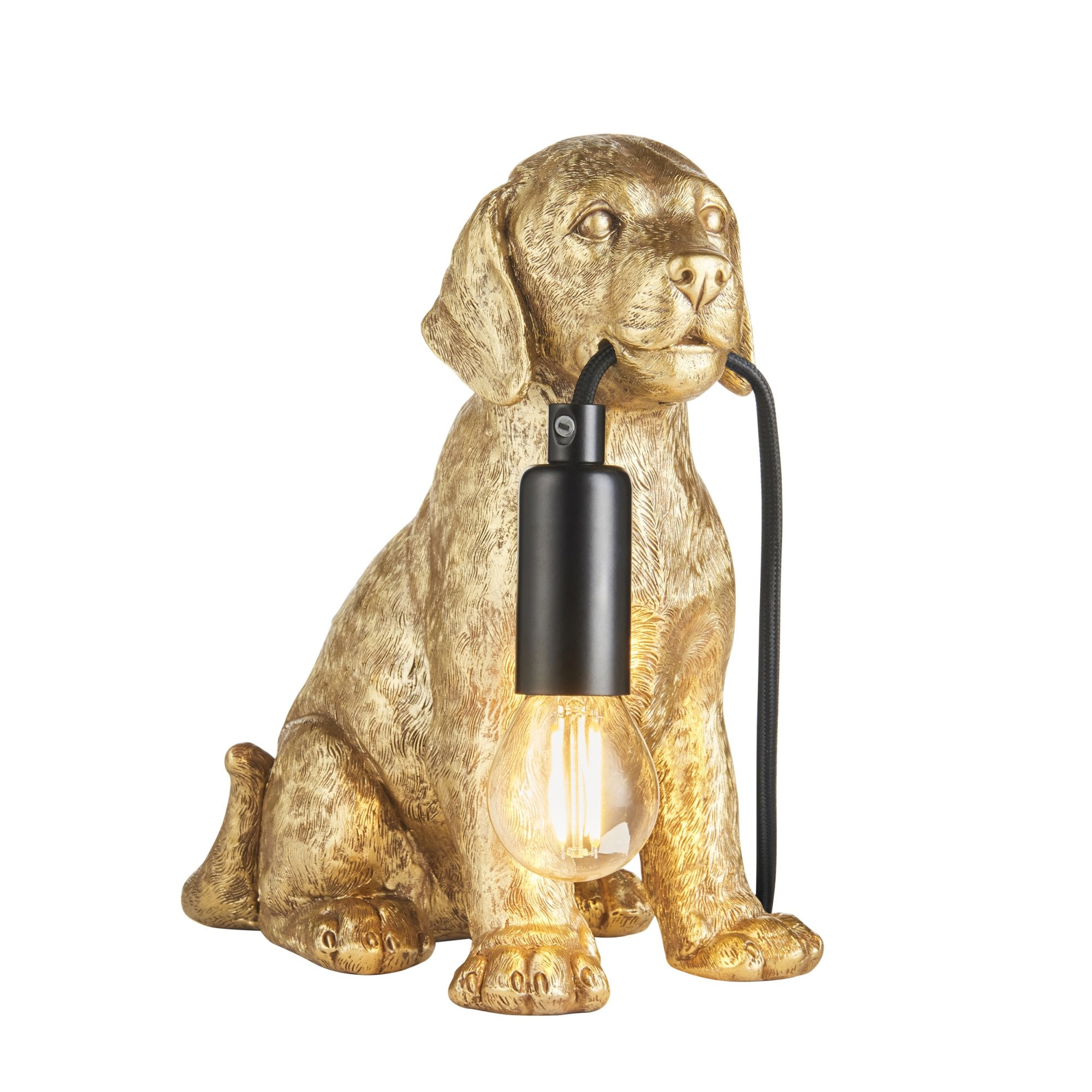 Endon Labrador Puppy 1 Light Table Lamp - Vintage Gold & Matt Black