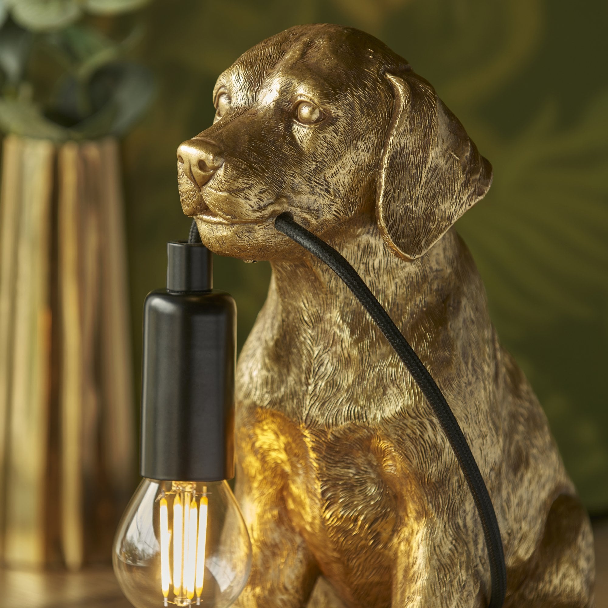 Endon Labrador Puppy 1 Light Table Lamp - Vintage Gold & Matt Black