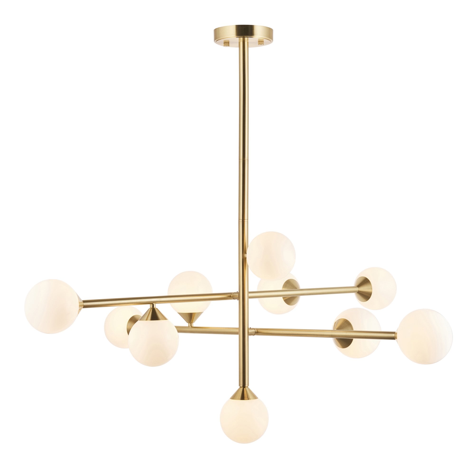 Utopia Lunar 10 Light Pendant - Satin Brushed Gold & Gloss White Glass