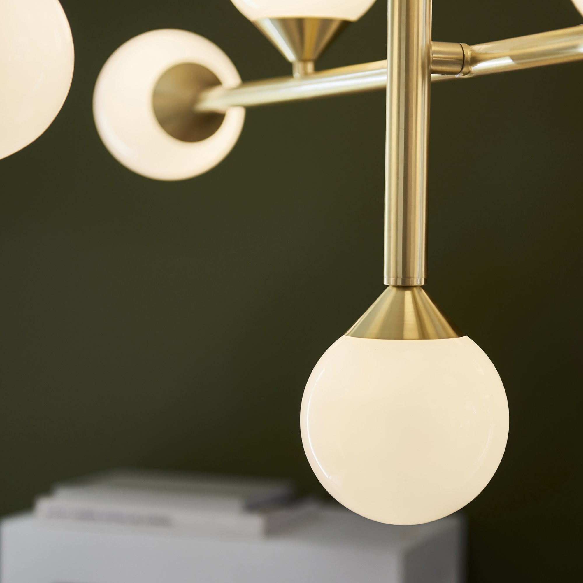 Utopia Lunar 10 Light Pendant - Satin Brushed Gold & Gloss White Glass
