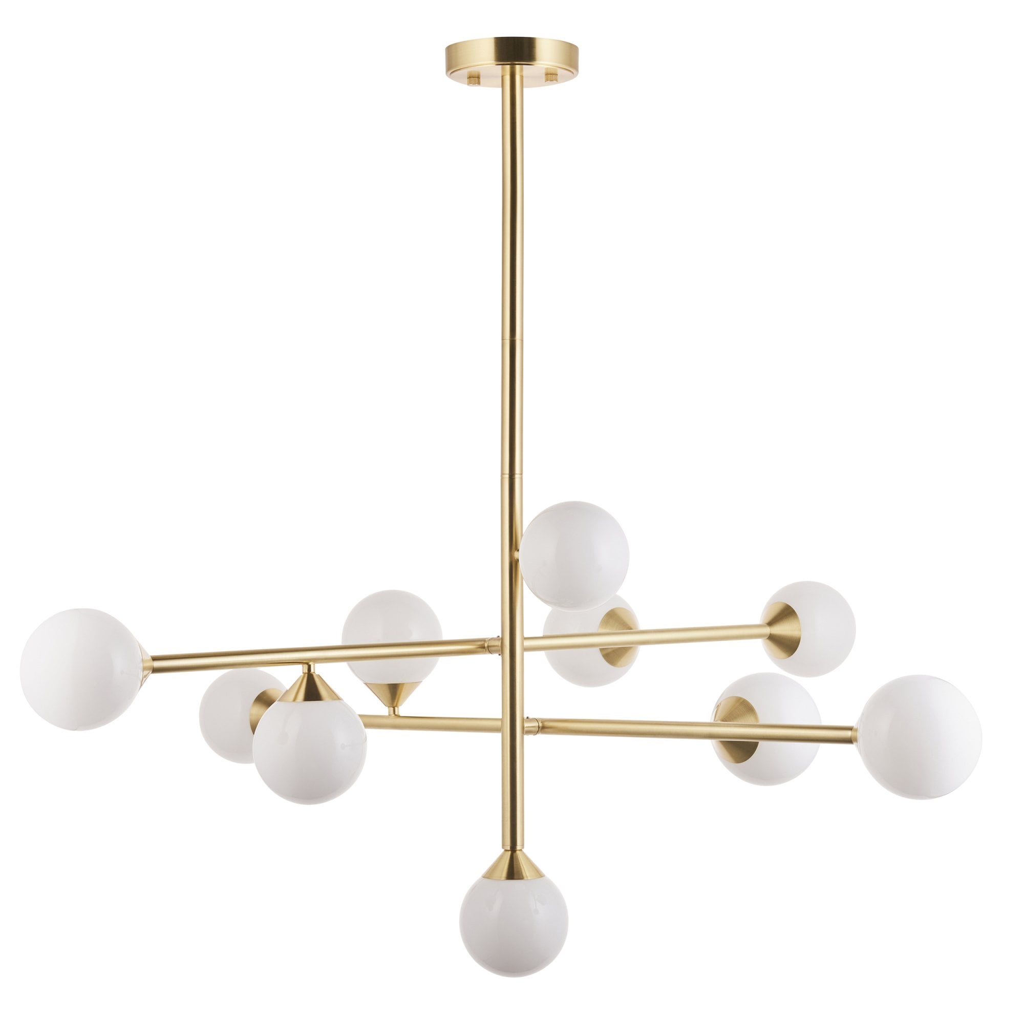 Utopia Lunar 10 Light Pendant - Satin Brushed Gold & Gloss White Glass