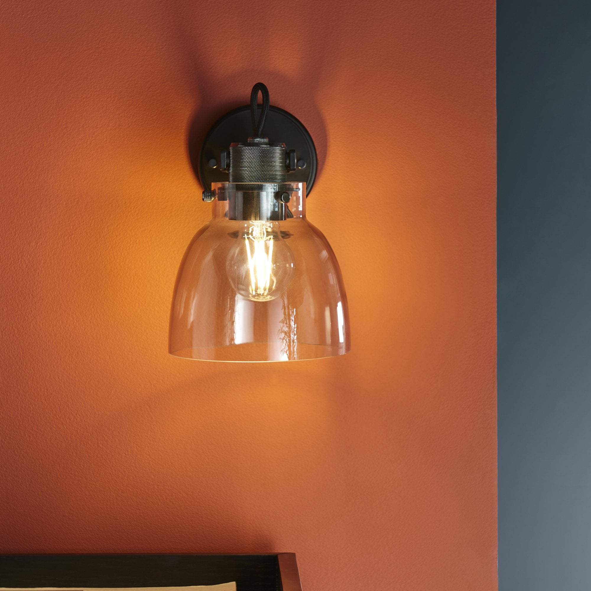 Endon Pitch 1 Light Wall Fitting - Black Chrome & Tinted Glass