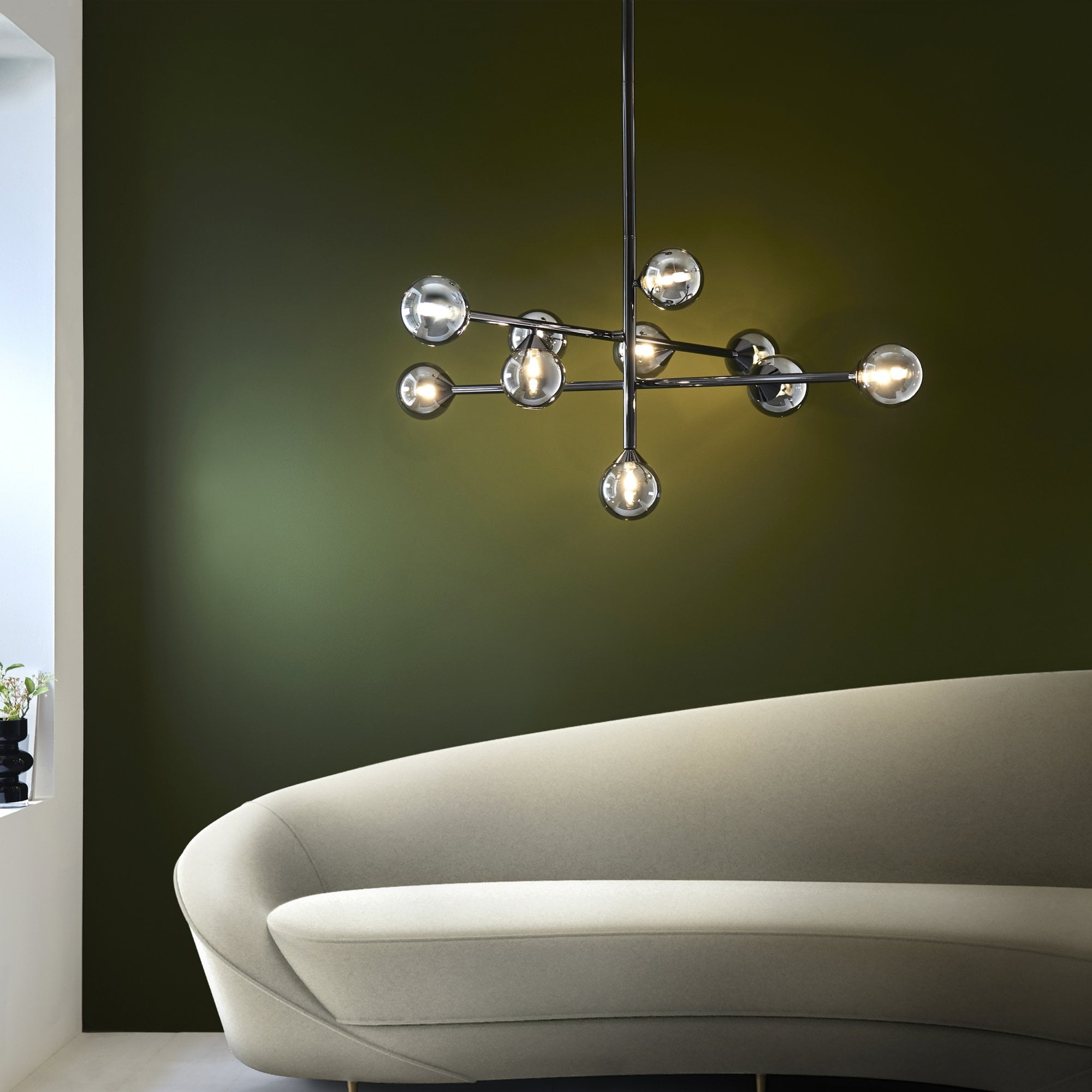 Utopia Lunar 10 Light Pendant - Matt Black & Smokey Mirror Glass
