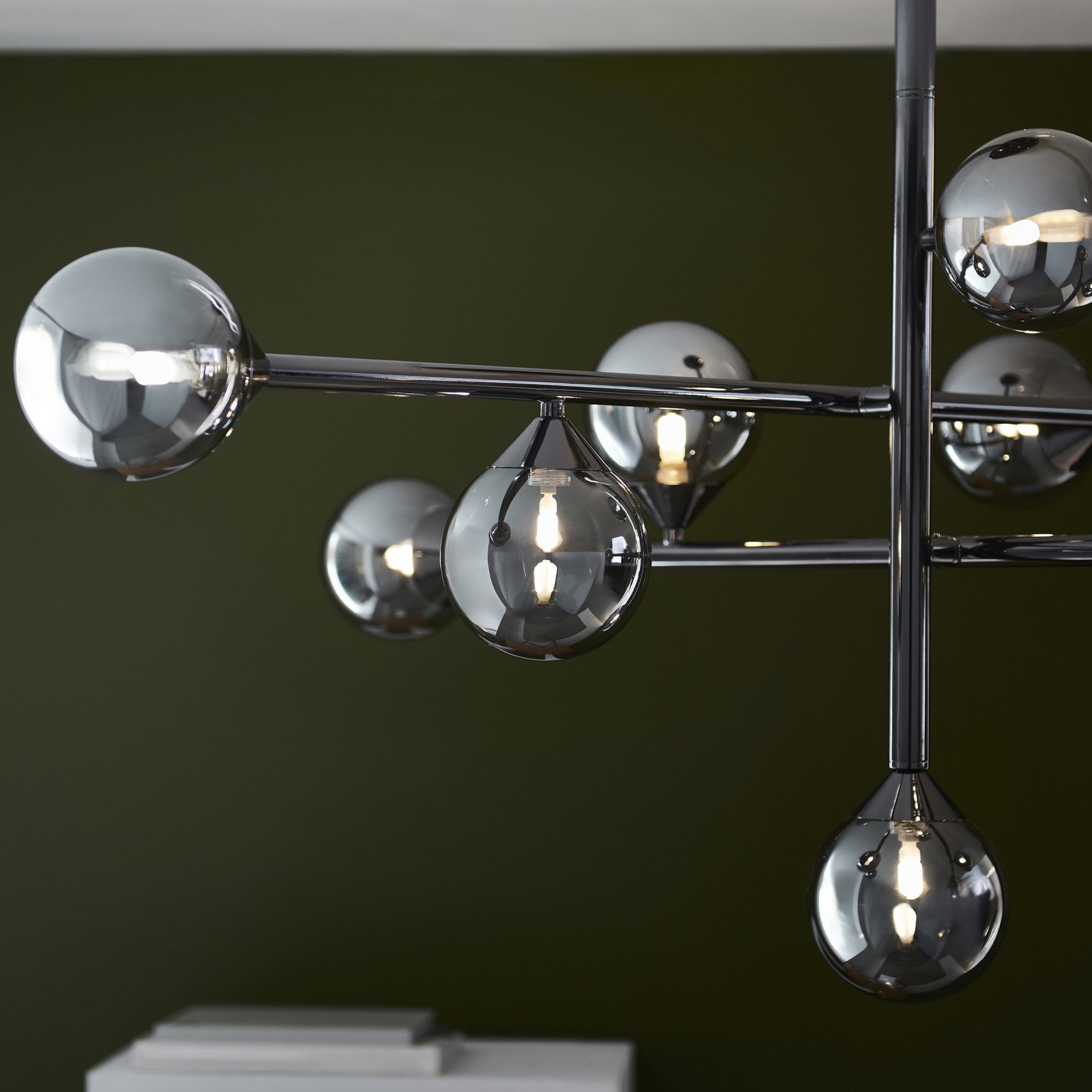 Utopia Lunar 10 Light Pendant - Matt Black & Smokey Mirror Glass