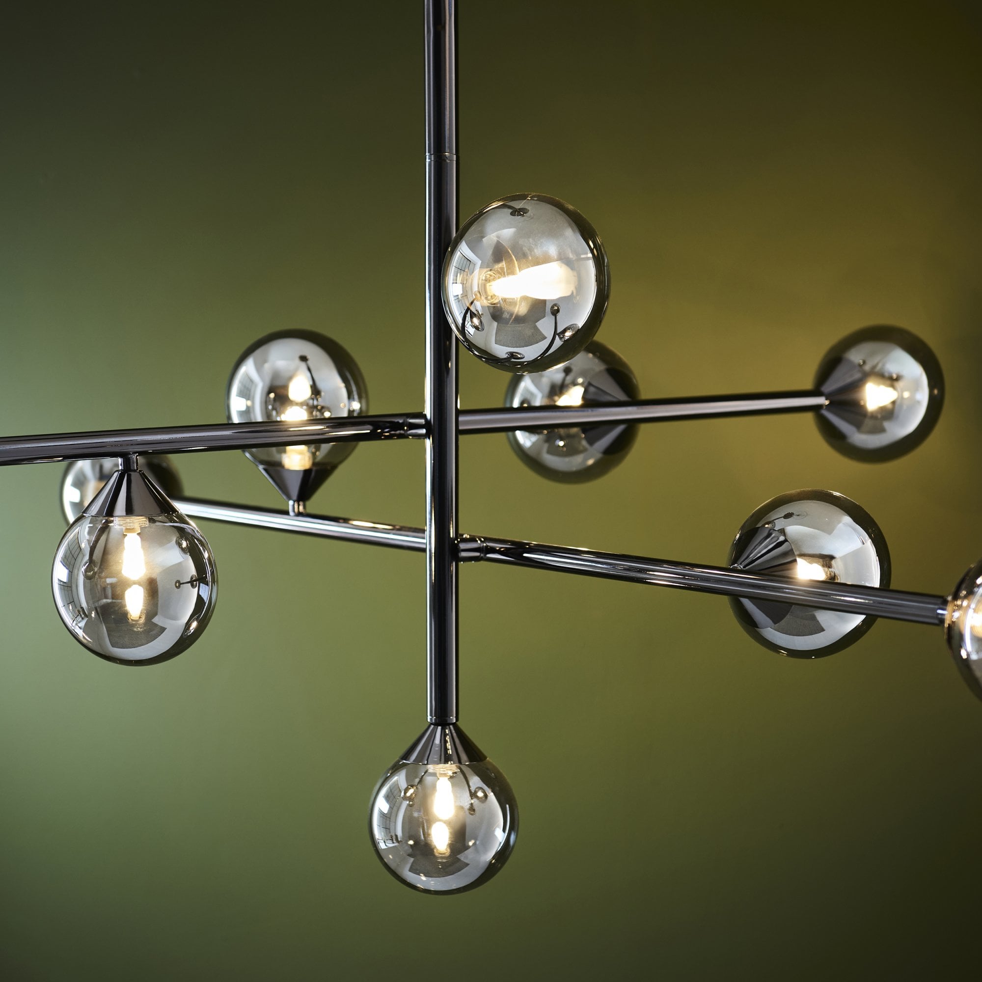 Utopia Lunar 10 Light Pendant - Matt Black & Smokey Mirror Glass