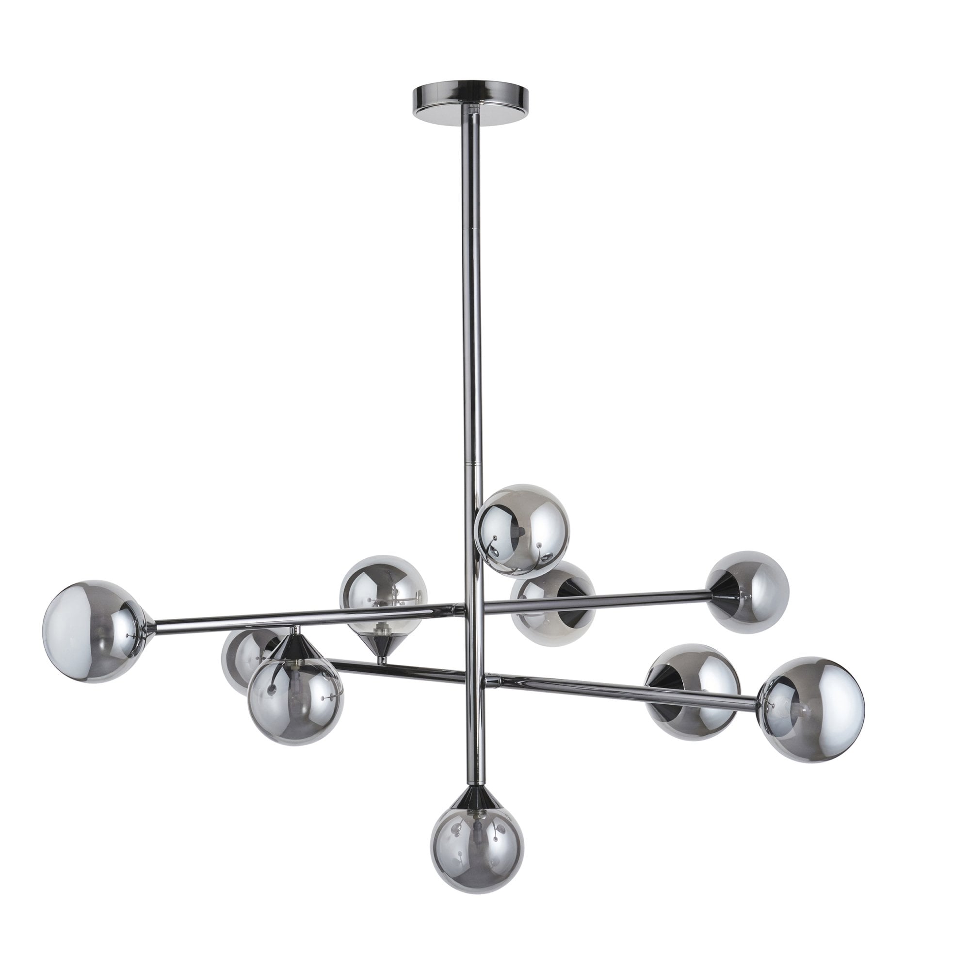 Utopia Lunar 10 Light Pendant - Matt Black & Smokey Mirror Glass