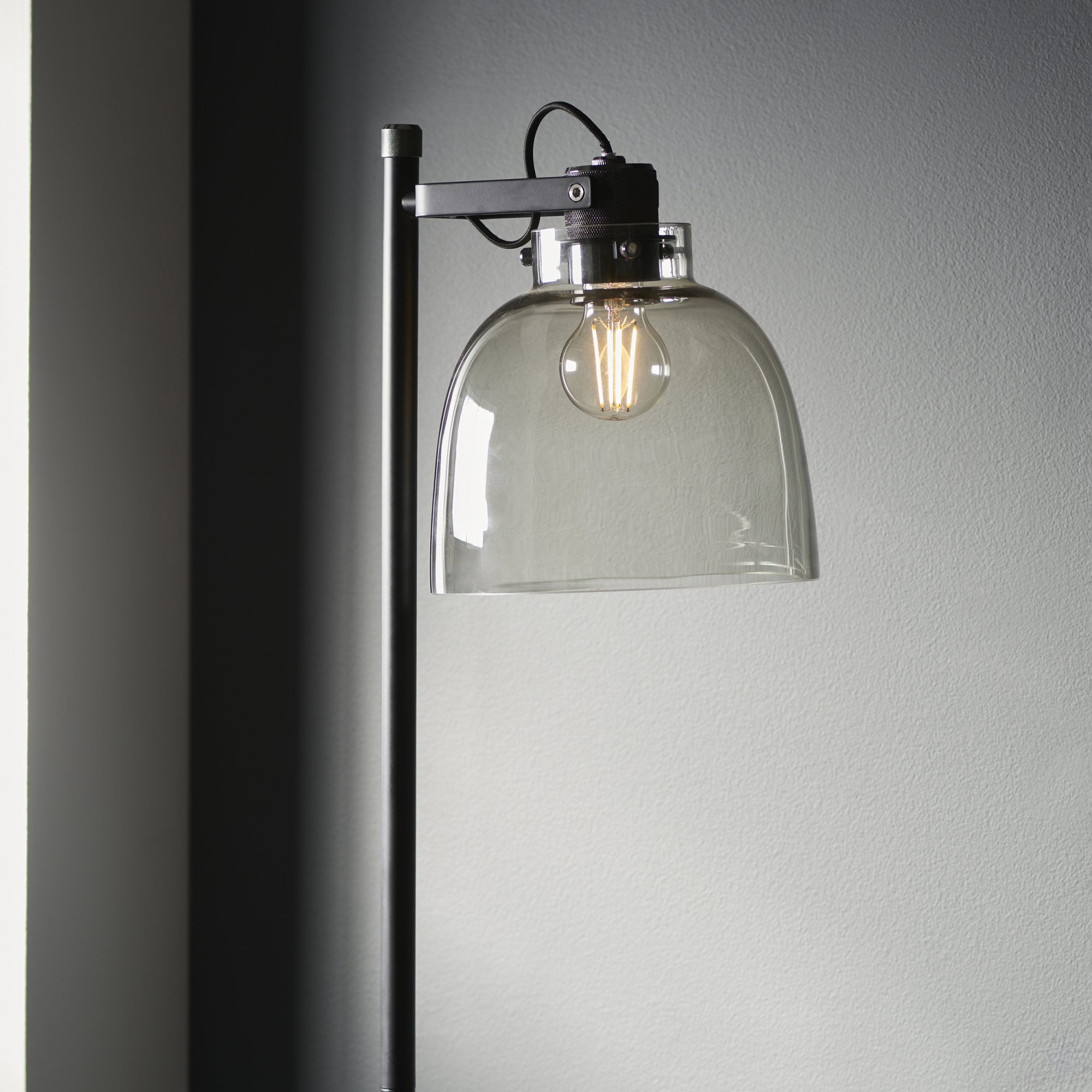 Endon Pitch 1 Light Floor Lamp - Black Chrome & Tinted Glass