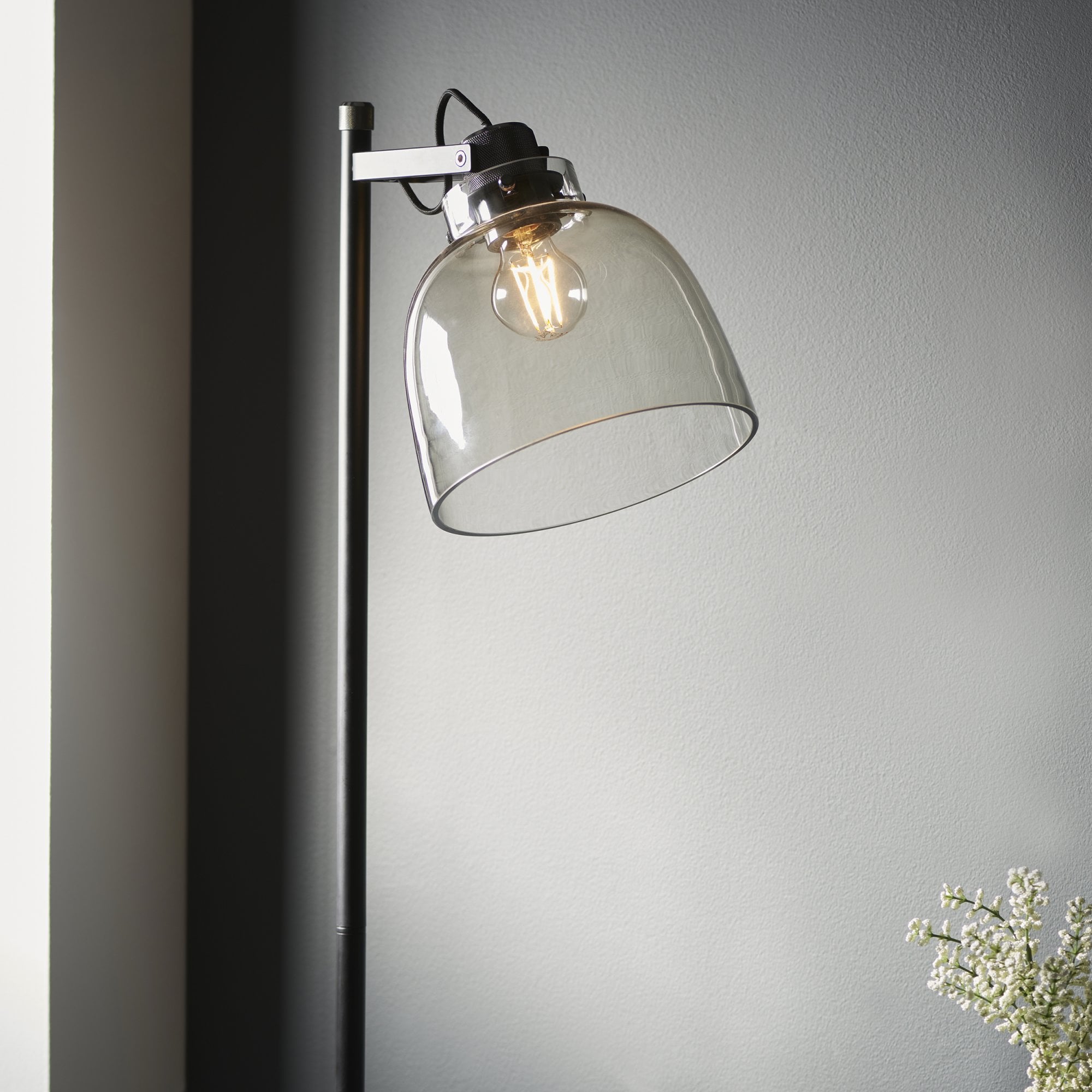 Endon Pitch 1 Light Floor Lamp - Black Chrome & Tinted Glass