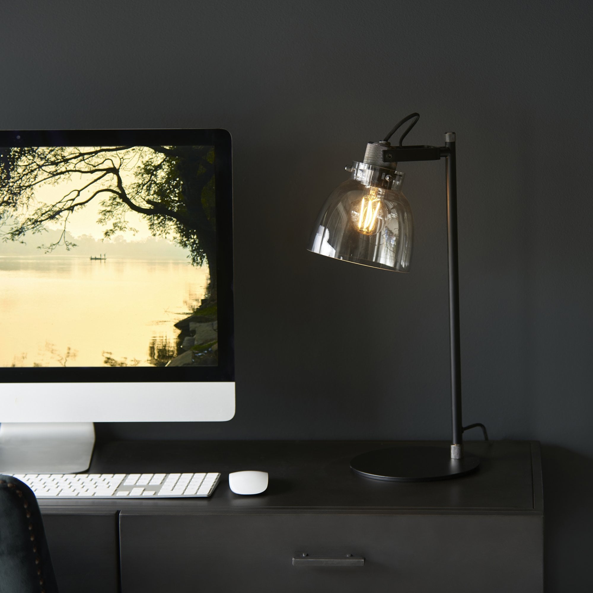 Endon Pitch 1 Light Table Lamp - Black Chrome & Tinted Glass