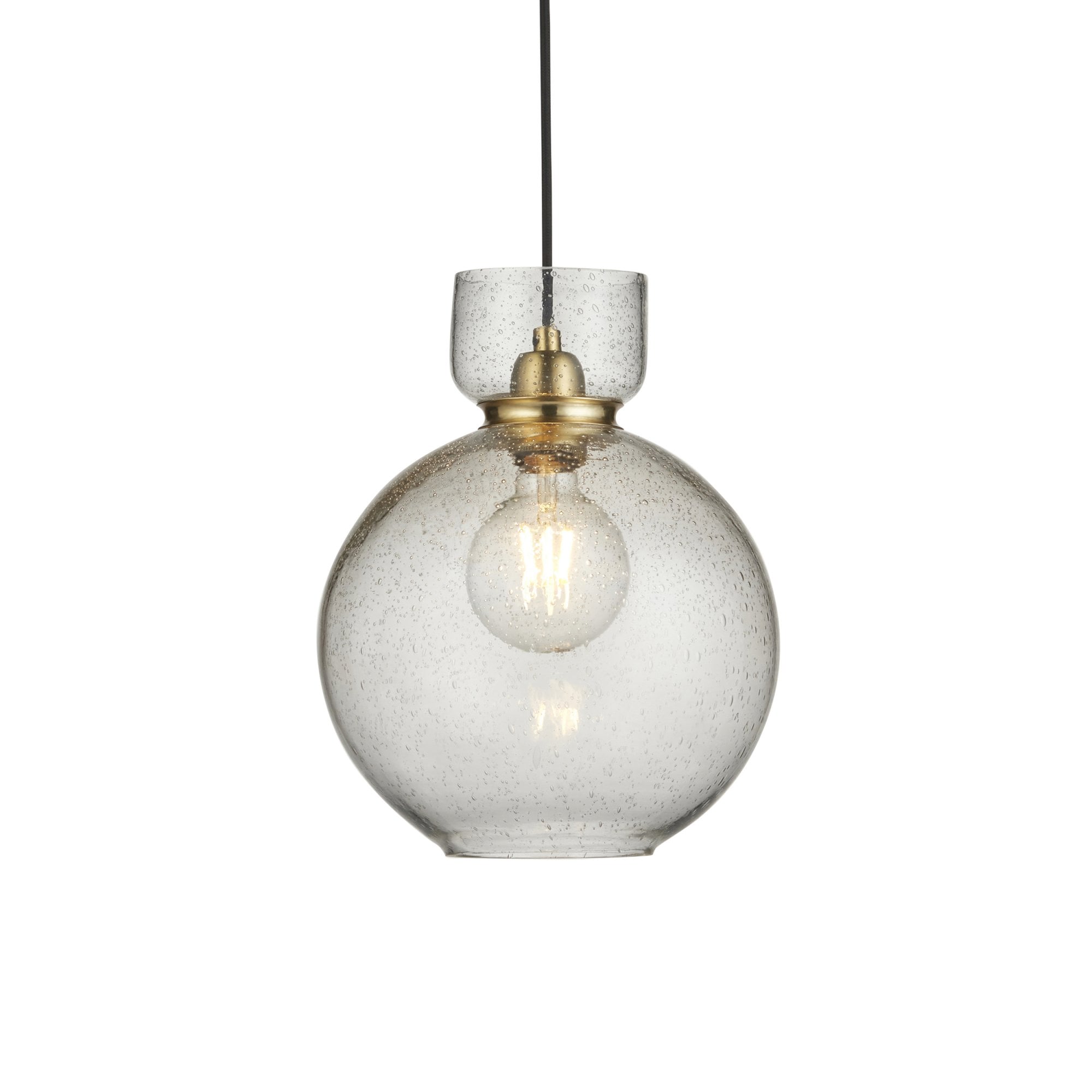 Utopia Cosmos 1 Light Pendant - Brass & Clear Bubble Glass