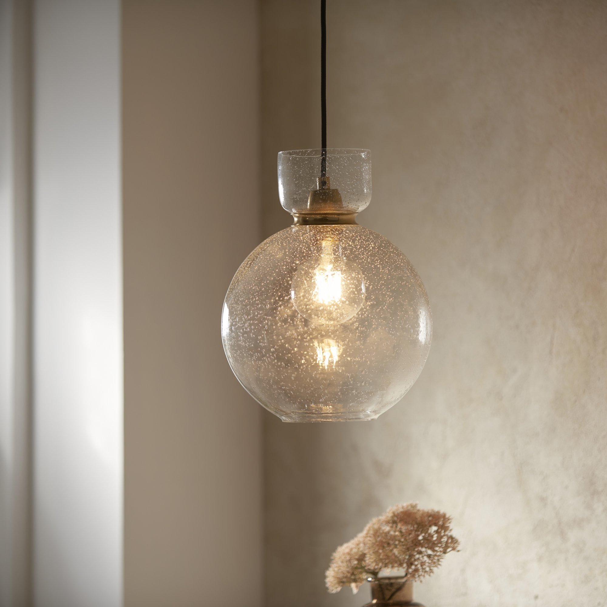 Utopia Cosmos 1 Light Pendant - Brass & Clear Bubble Glass