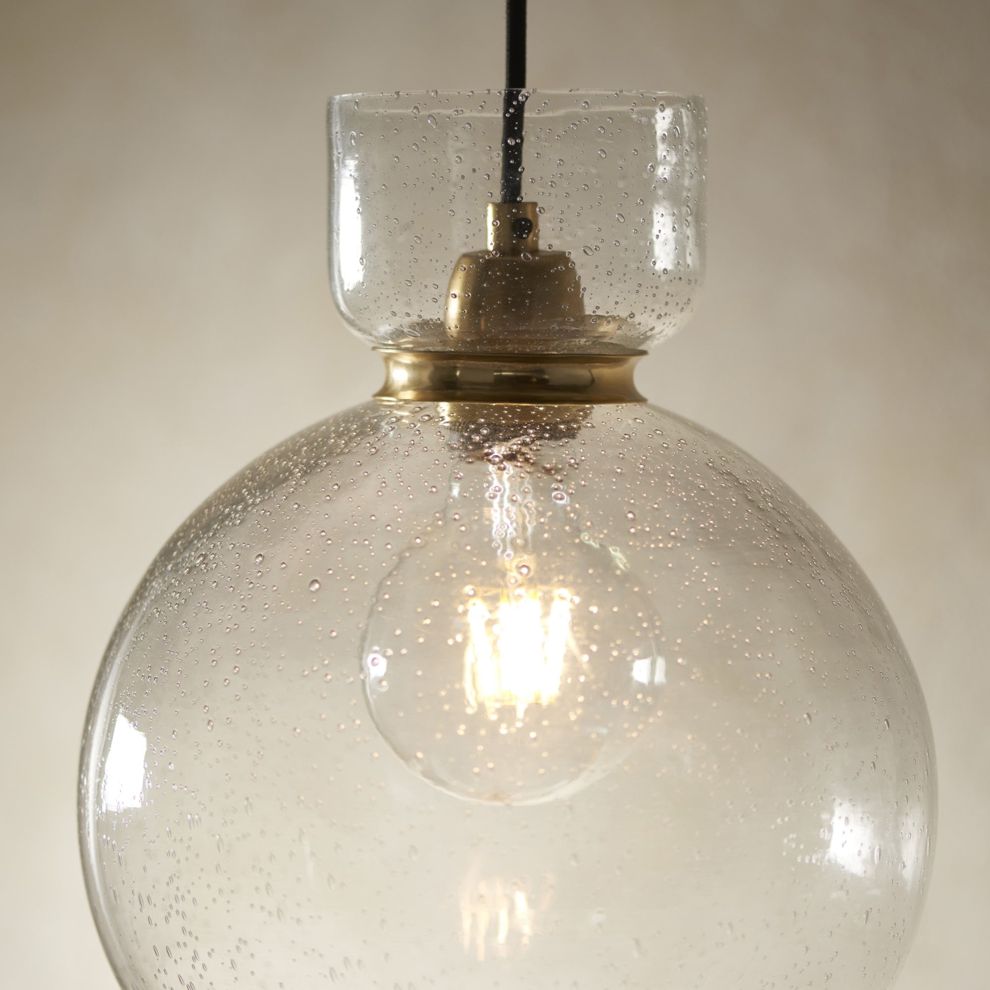 Utopia Cosmos 1 Light Pendant - Brass & Clear Bubble Glass