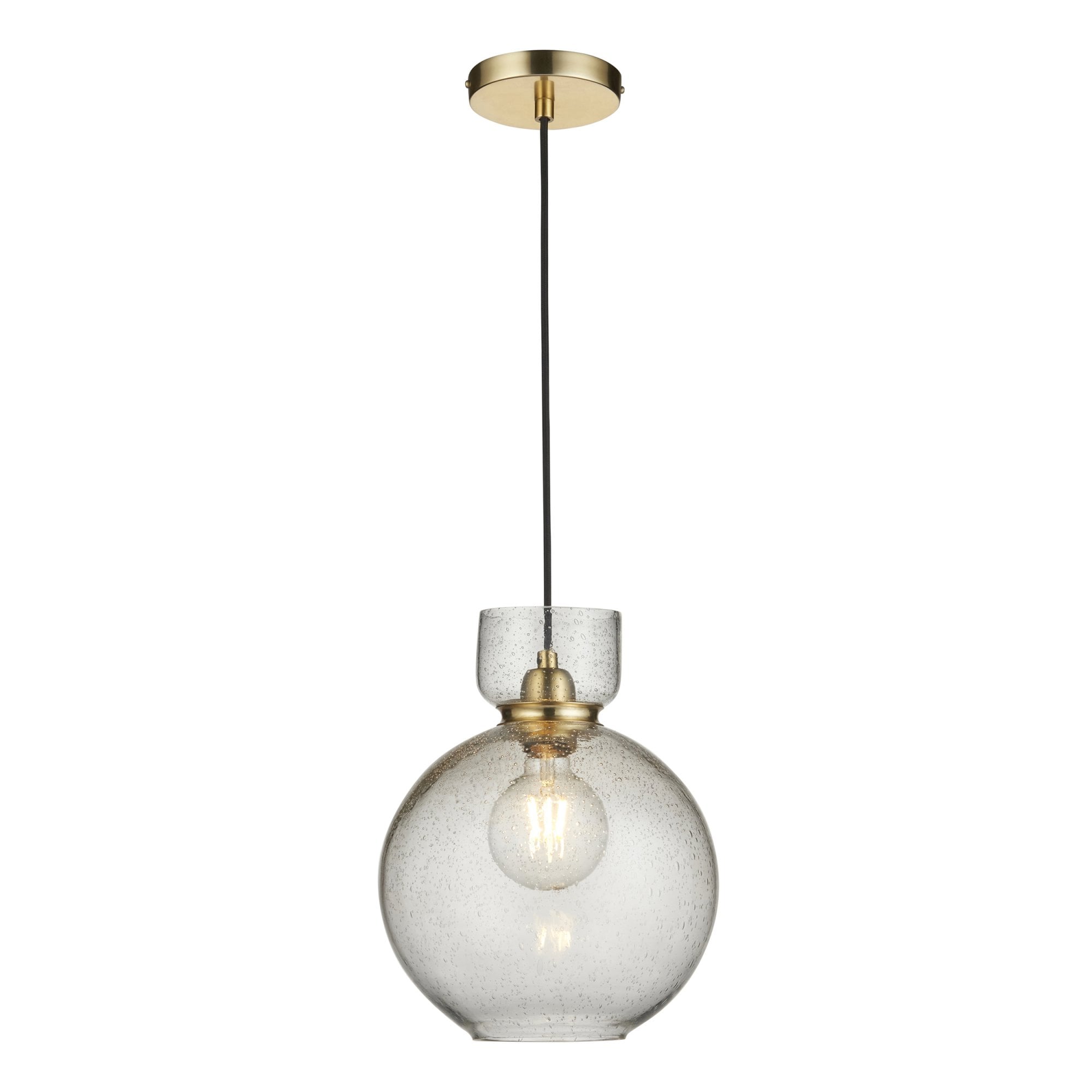 Utopia Cosmos 1 Light Pendant - Brass & Clear Bubble Glass