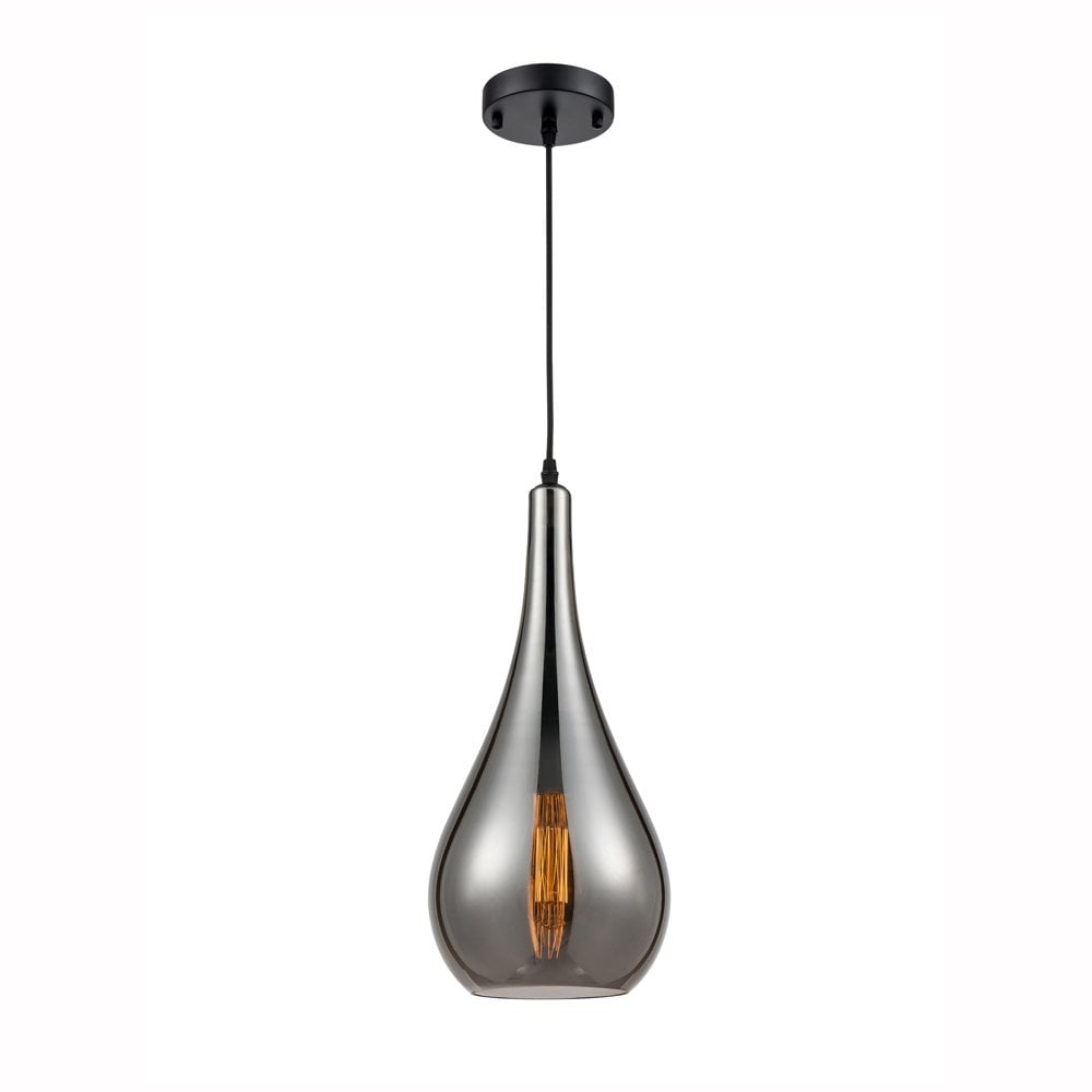 Franklite Droplet 1 Light Pendant - Smoked Glass