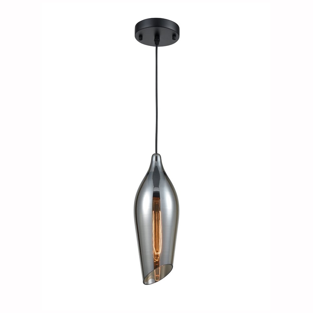 Franklite Taper Small Single Pendant - Matt Black & Smoked Glass