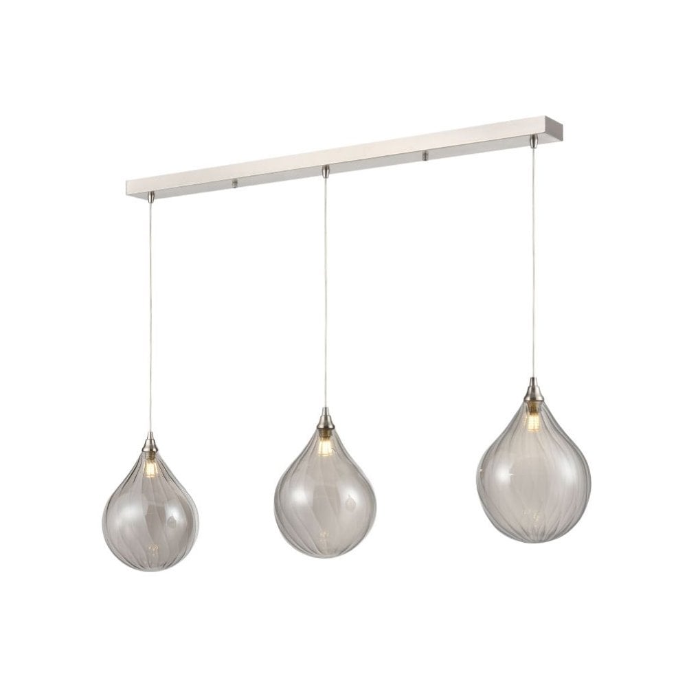Franklite Perry 3 Light Bar Pendant - Satin Nickel & Smoked Glass