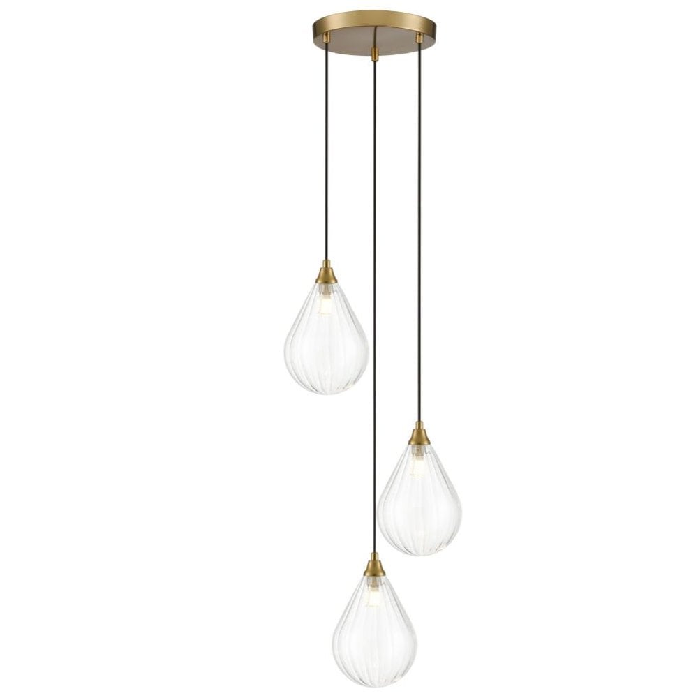 Franklite Perry 3 Light Spreader Pendant - Aged Brass & Clear Glass