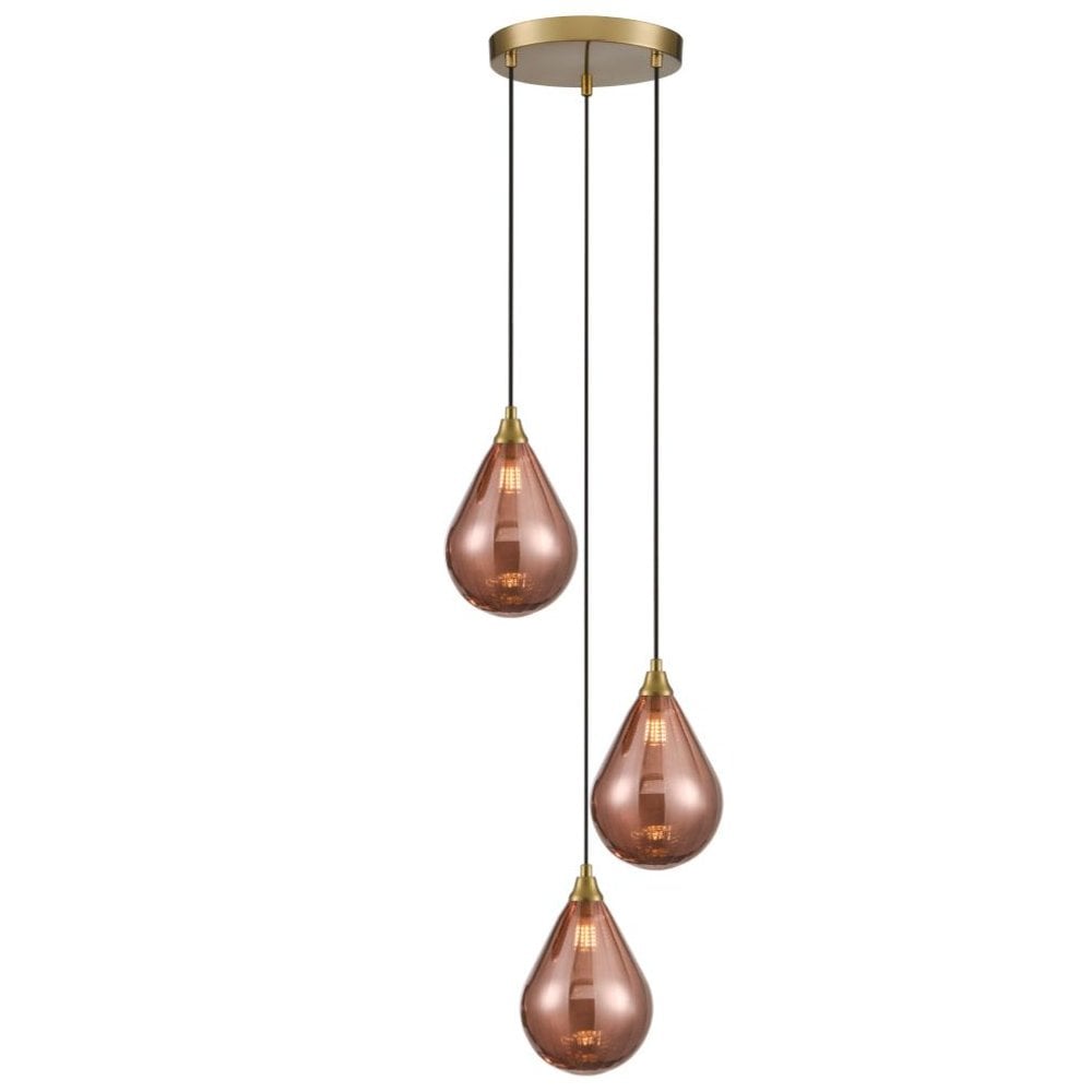 Franklite Perry 3 Light Spreader Pendant - Aged Brass & Copper Glass