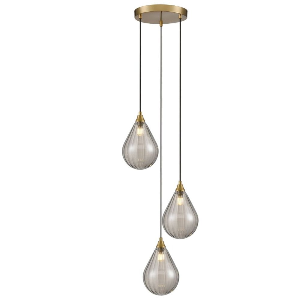 Franklite Perry 3 Light Spreader Pendant - Aged Brass & Smoked Glass