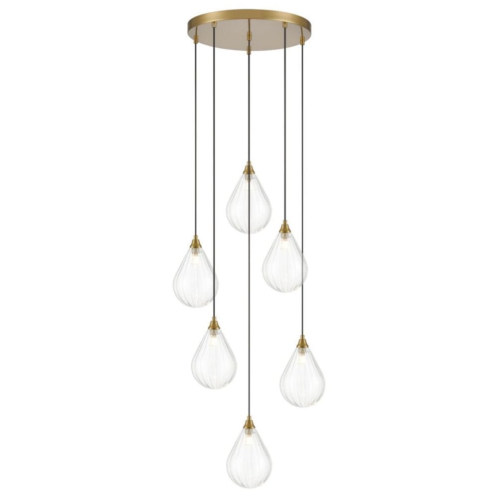 Franklite Perry 6 Light Spreader Pendant - Aged Brass & Clear Glass