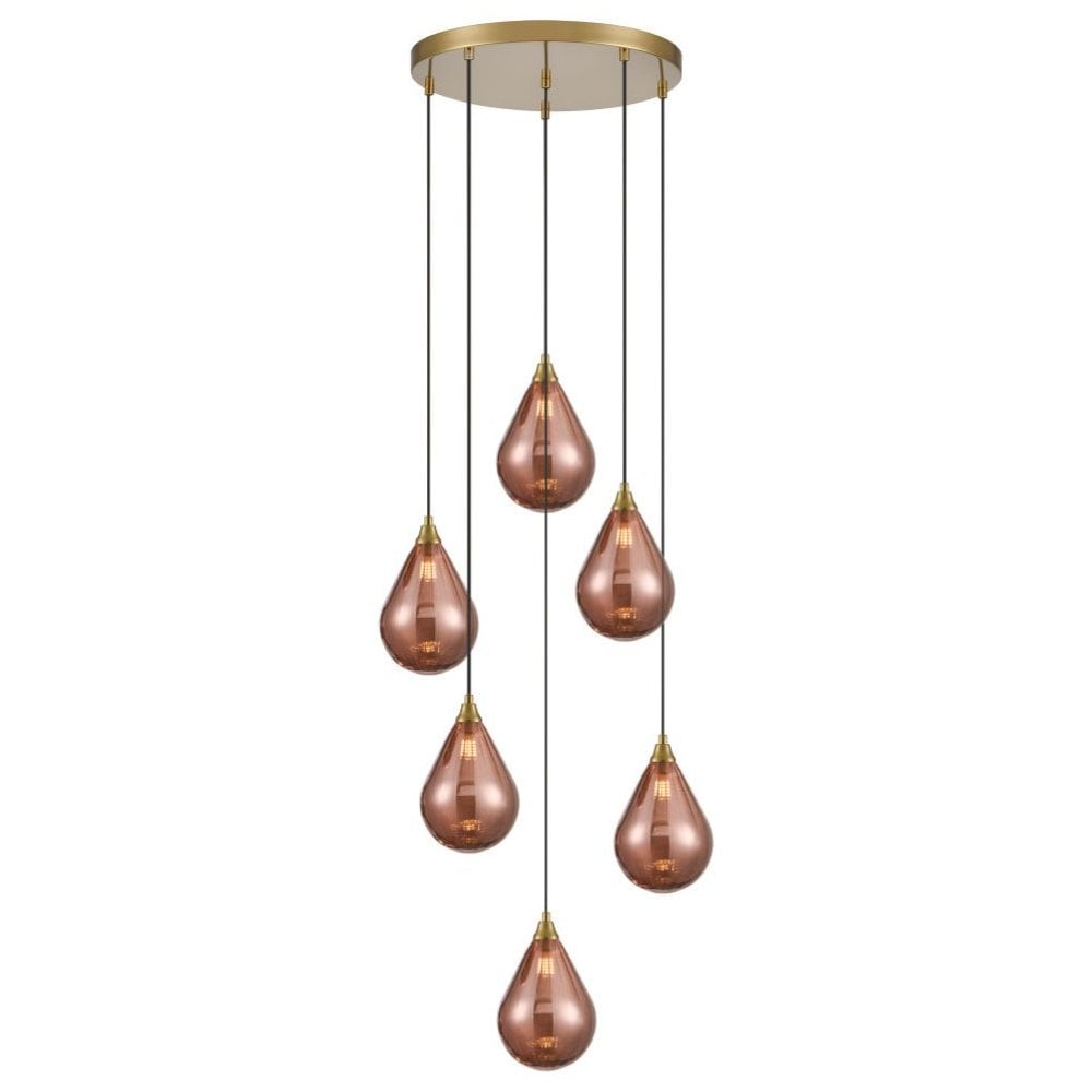 Franklite Perry 6 Light Spreader Pendant - Aged Brass & Copper Glass