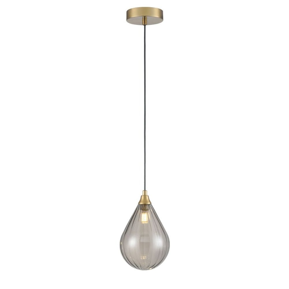 Franklite Perry Single Small Pendant - Aged Brass & Smoked Glass