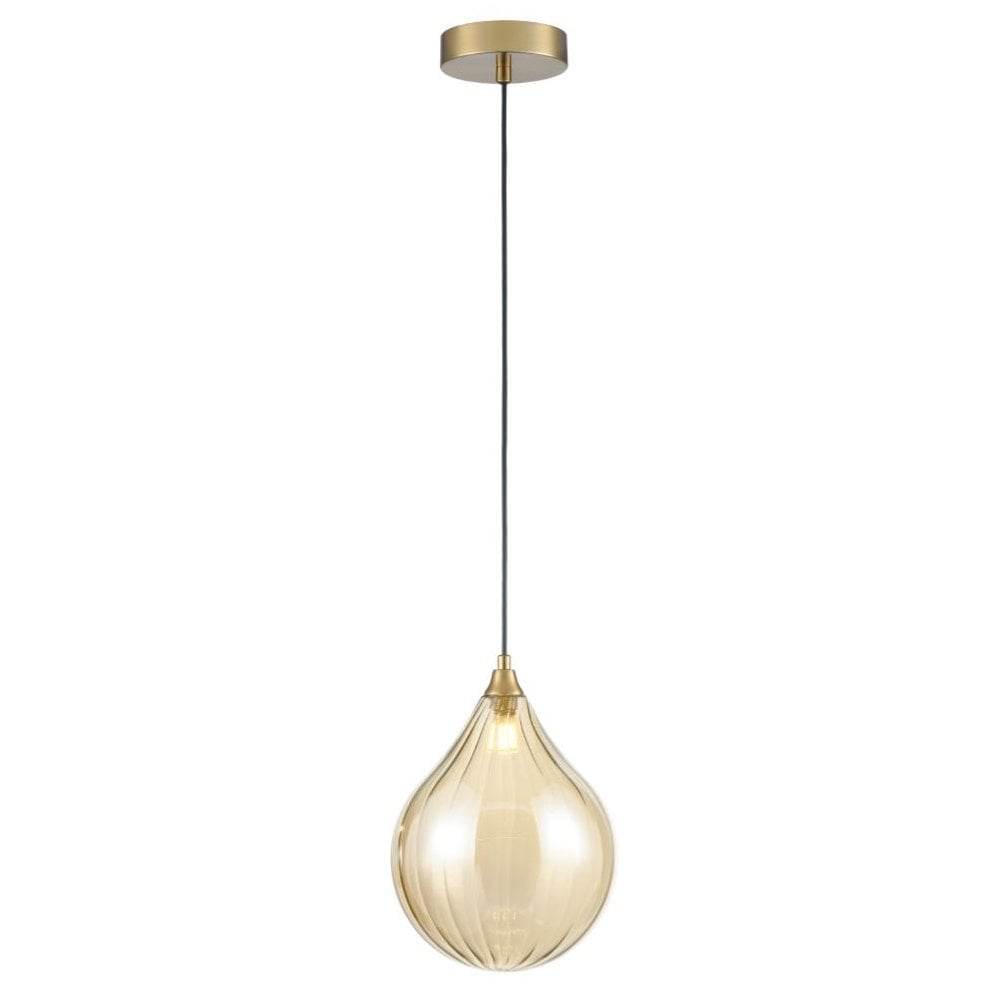 Franklite Perry Single Large Pendant - Aged Brass & Amber Glass