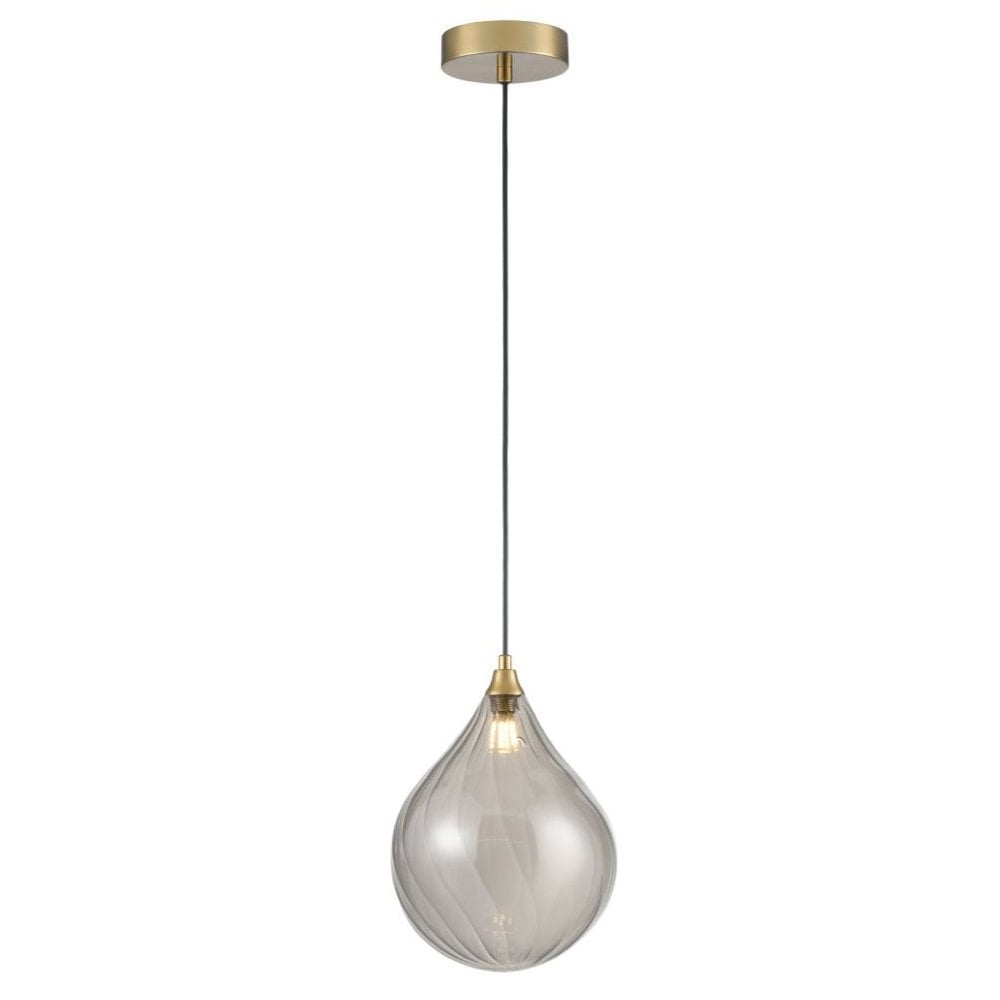 Franklite Perry Single Large Pendant - Aged Brass & Smoked Glass