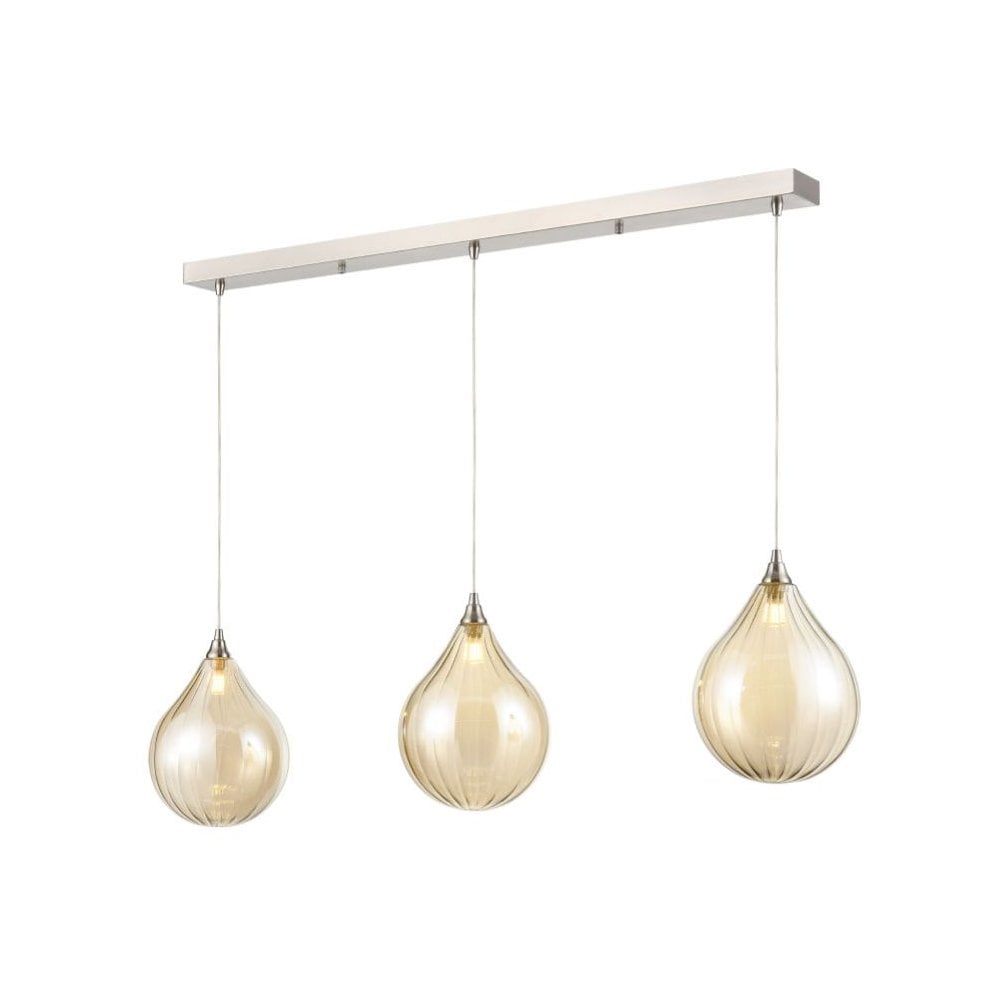 Franklite Perry 3 Light Bar Pendant - Satin Nickel & Amber Glass