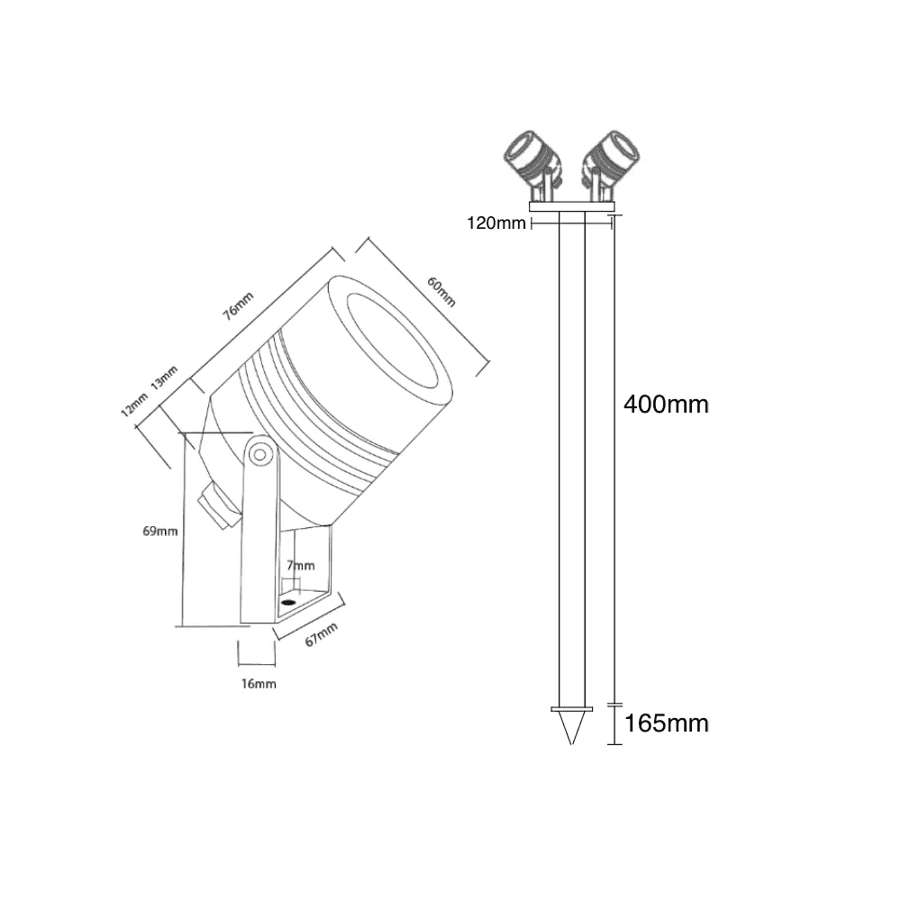 Lumena AlvaLED - 6W Adjustable LED Twin Spike Light - Mains