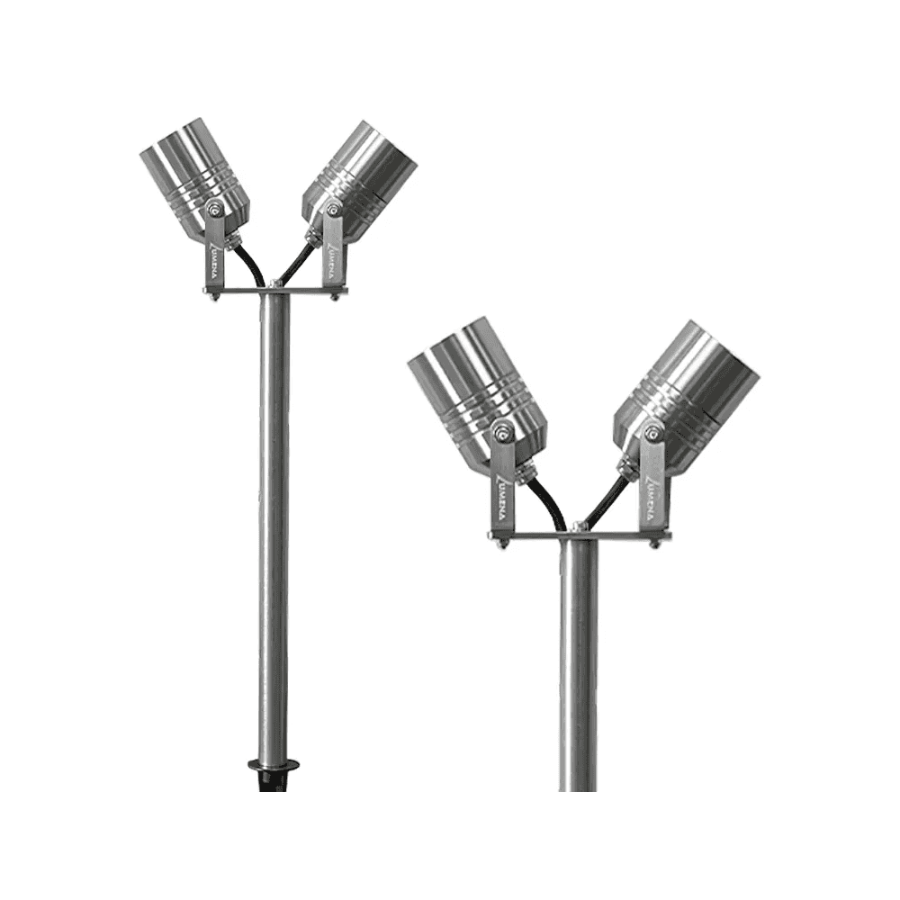 Lumena AlvaLED Twin Outdoor Spike Lights GU10 - Stainless Steel 316 - Mains
