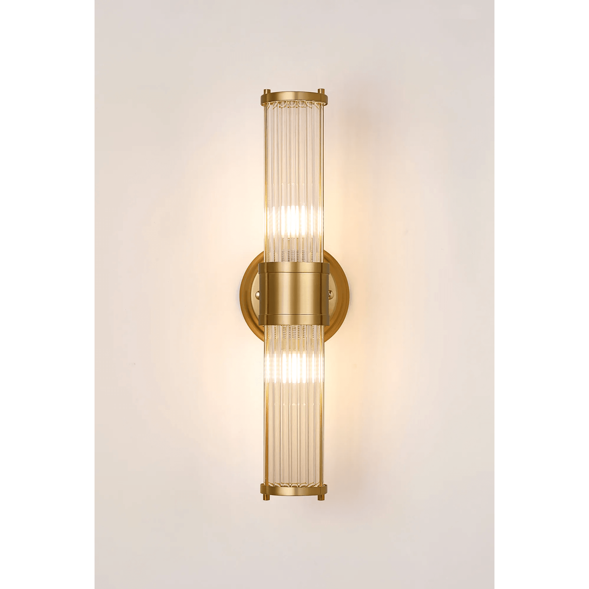 Fabula Wedgewood 2 Light Glass Rod Up & Down Light IP44 - Gold & Clear Glass