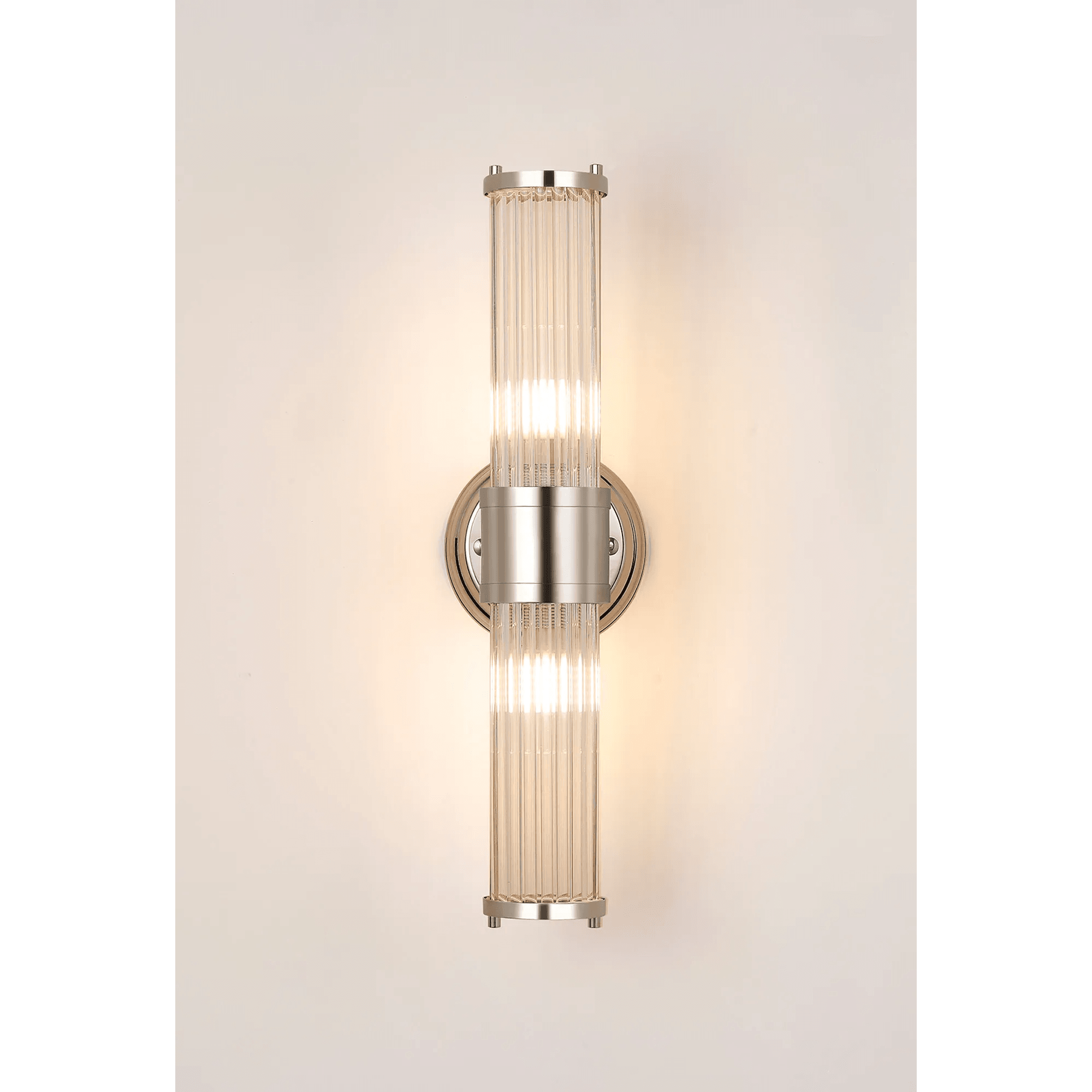 Fabula Wedgewood 2 Light Glass Rod Up & Down Light IP44 - Polished Nickel & Clear Glass