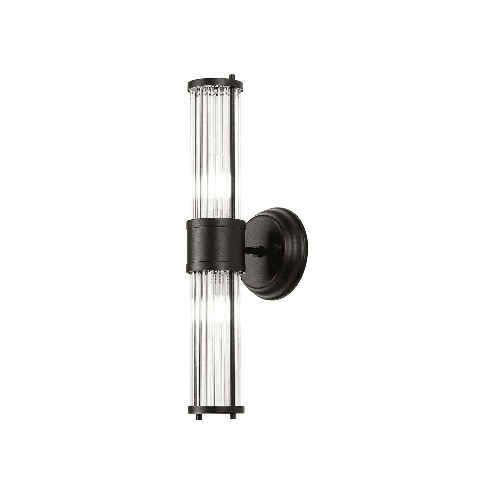 Fabula Wedgewood 2 Light Glass Rod Up & Down Light IP44 - Satin Black & Clear Glass