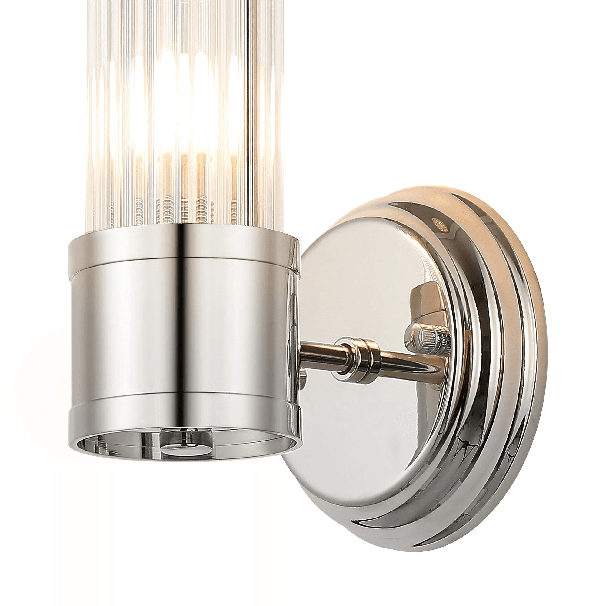 Fabula Wedgewood 1 Light Glass Rod Wall Bracket IP44 - Polished Nickel & Clear Glass