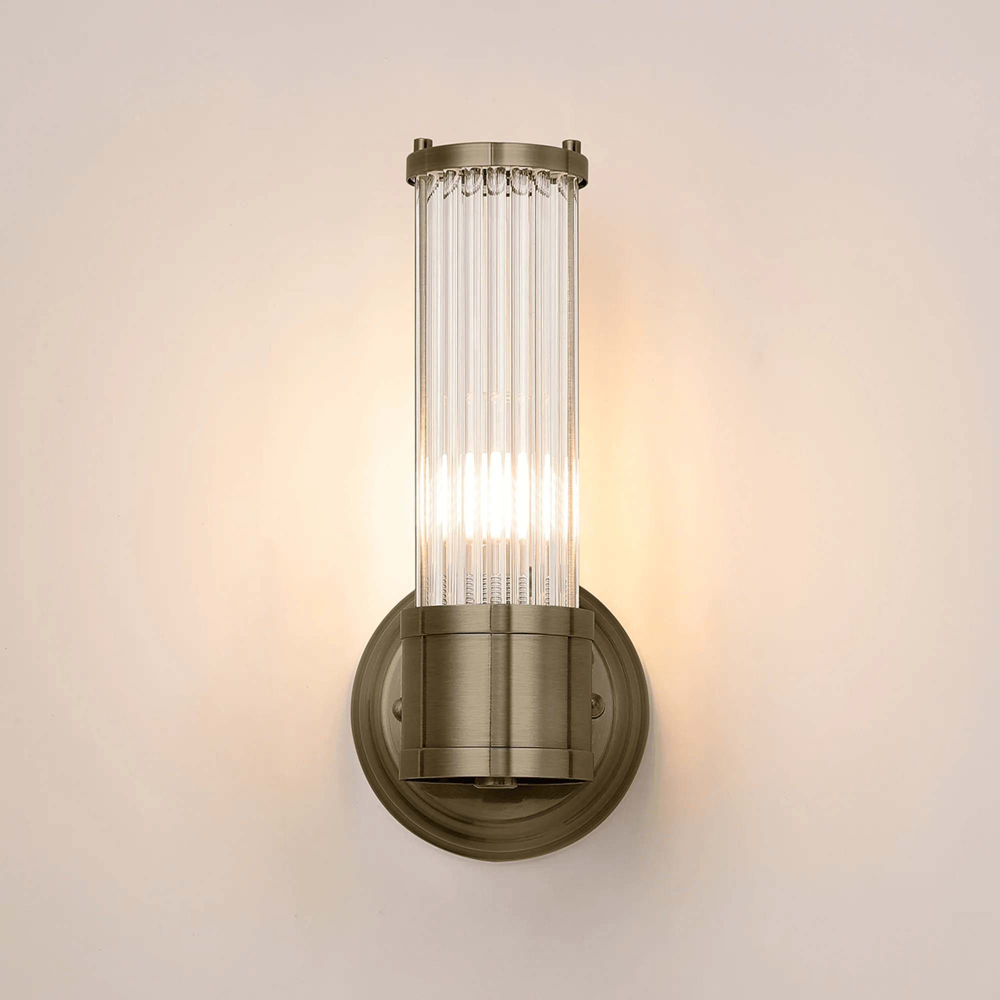 Fabula Wedgewood 1 Light Glass Rod Wall Bracket IP44 - Antique Brass & Clear Glass