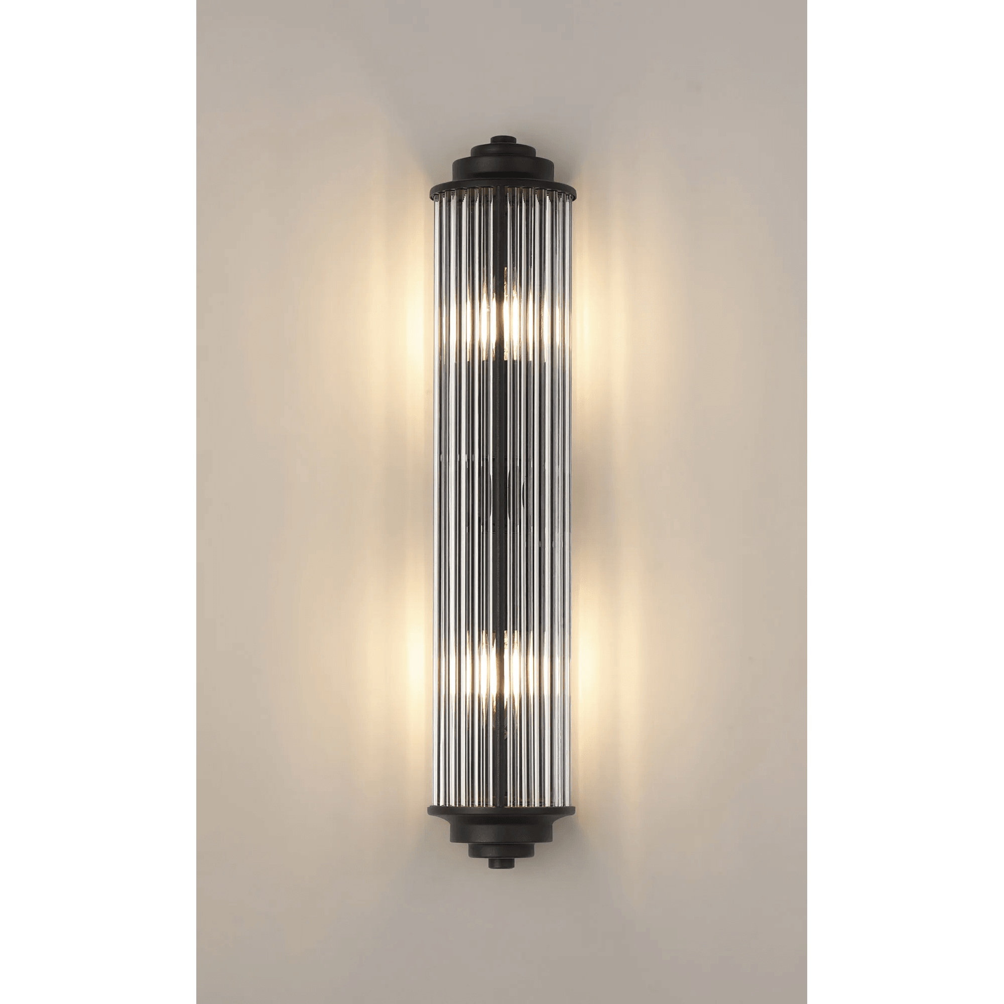 Fabula Wedgewood 2 Light Glass Rod E14 IP44 - Satin Black & Clear Glass