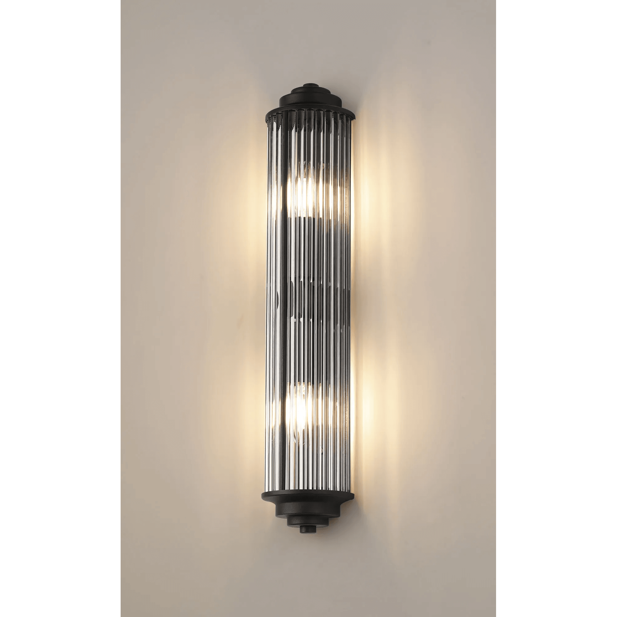 Fabula Wedgewood 2 Light Glass Rod E14 IP44 - Satin Black & Clear Glass