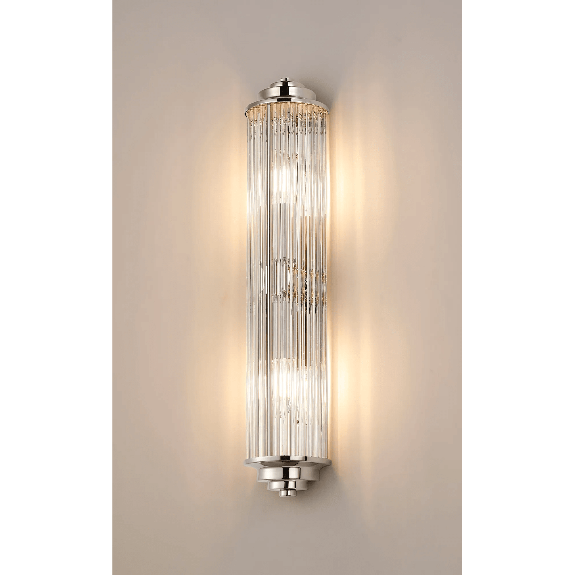 Fabula Wedgewood 2 Light Glass Rod E14 IP44 - Polished Nickel & Clear Glass